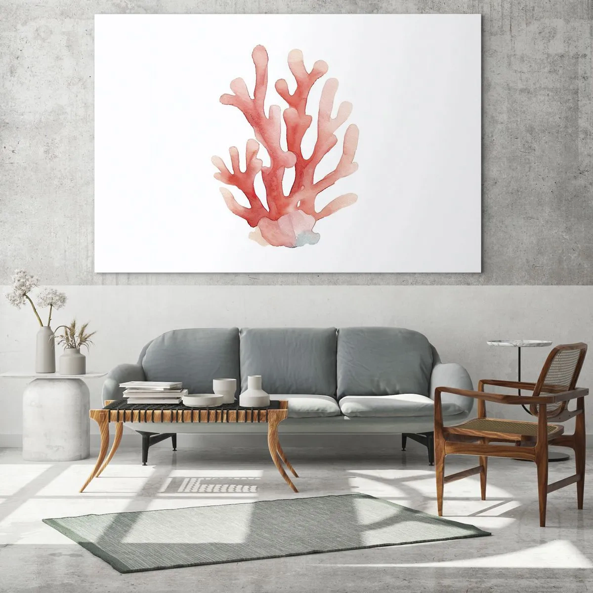 Obraz na skle - Akvarelový ružový koral na bielom pozadí - 70x50cm - Koralový koral - Moderná nástenná dekorácia do obývacej izby a spálne ARTTOR