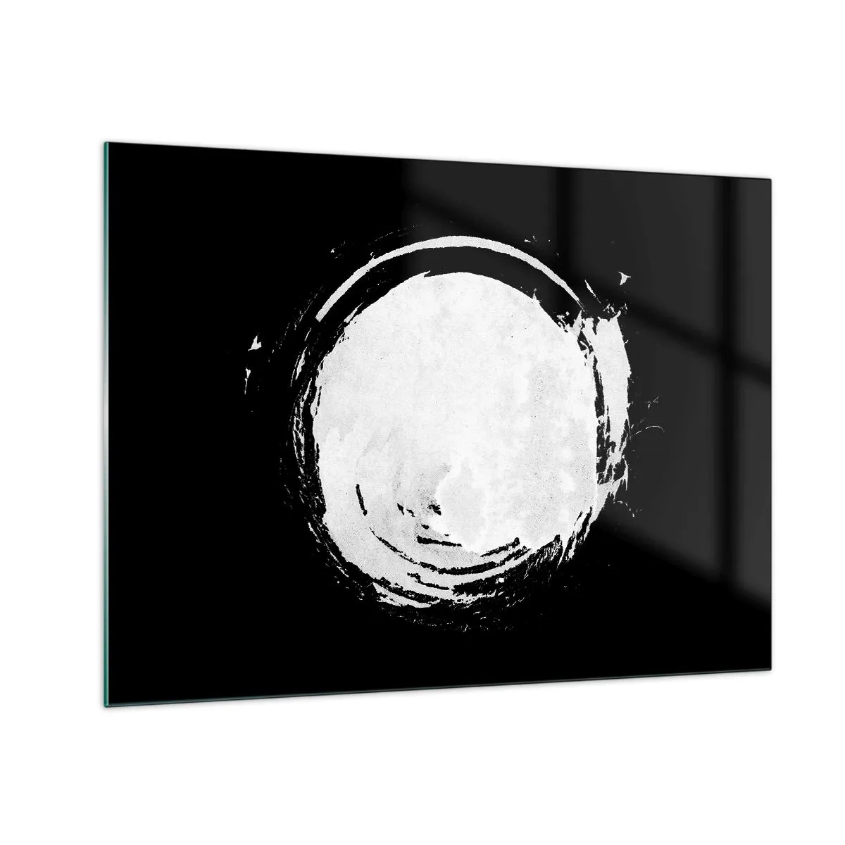 Obraz na skle - Biely abstraktný kruh na čiernom pozadí - 70x50cm - Správne riešenie - Moderná nástenná dekorácia do obývacej izby a spálne ARTTOR