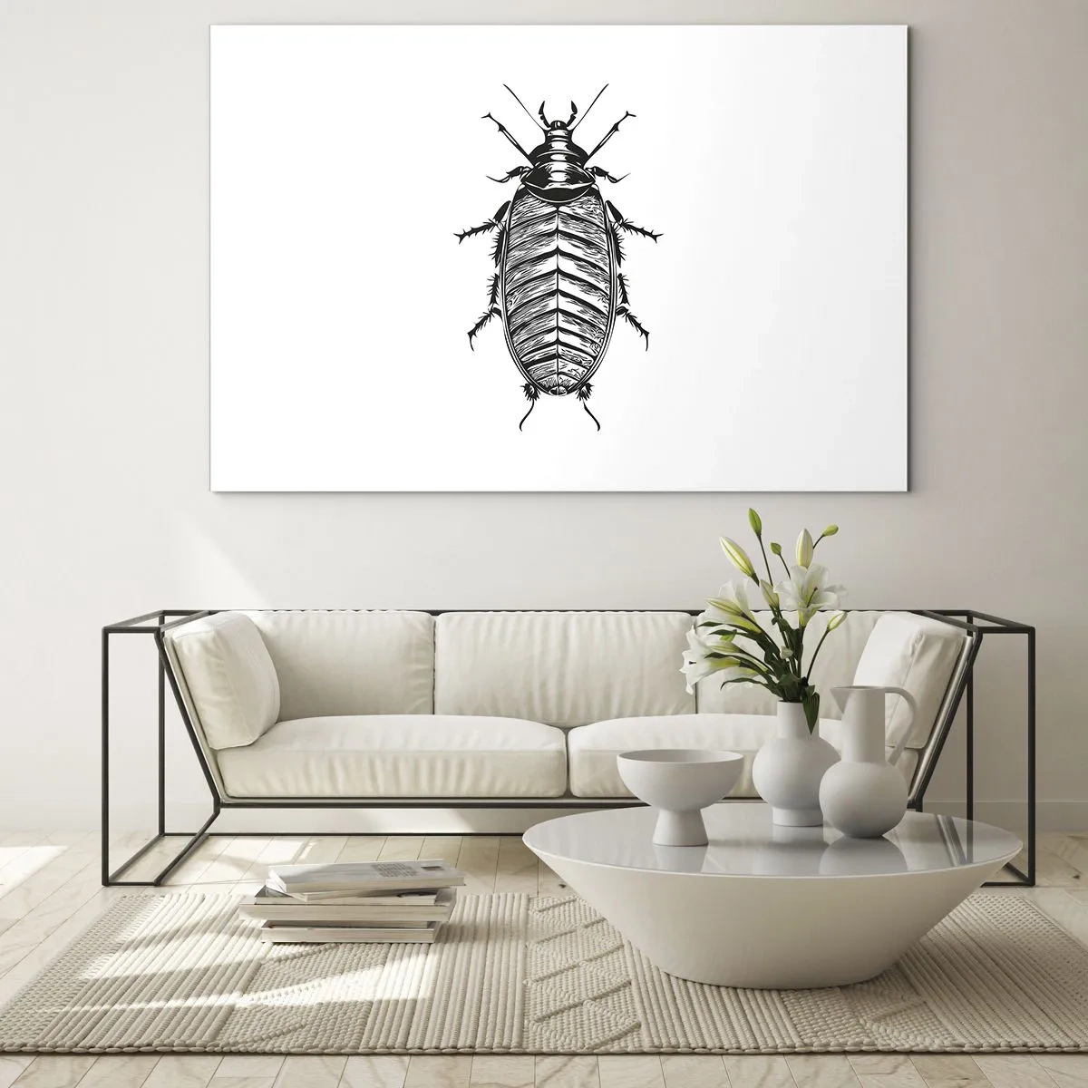 Obraz na skle - Čiernobiela ilustrácia hmyzu na bielom pozadí - 70x50cm - Vzorový exemplár! - Moderná nástenná dekorácia do obývacej izby a spálne ARTTOR