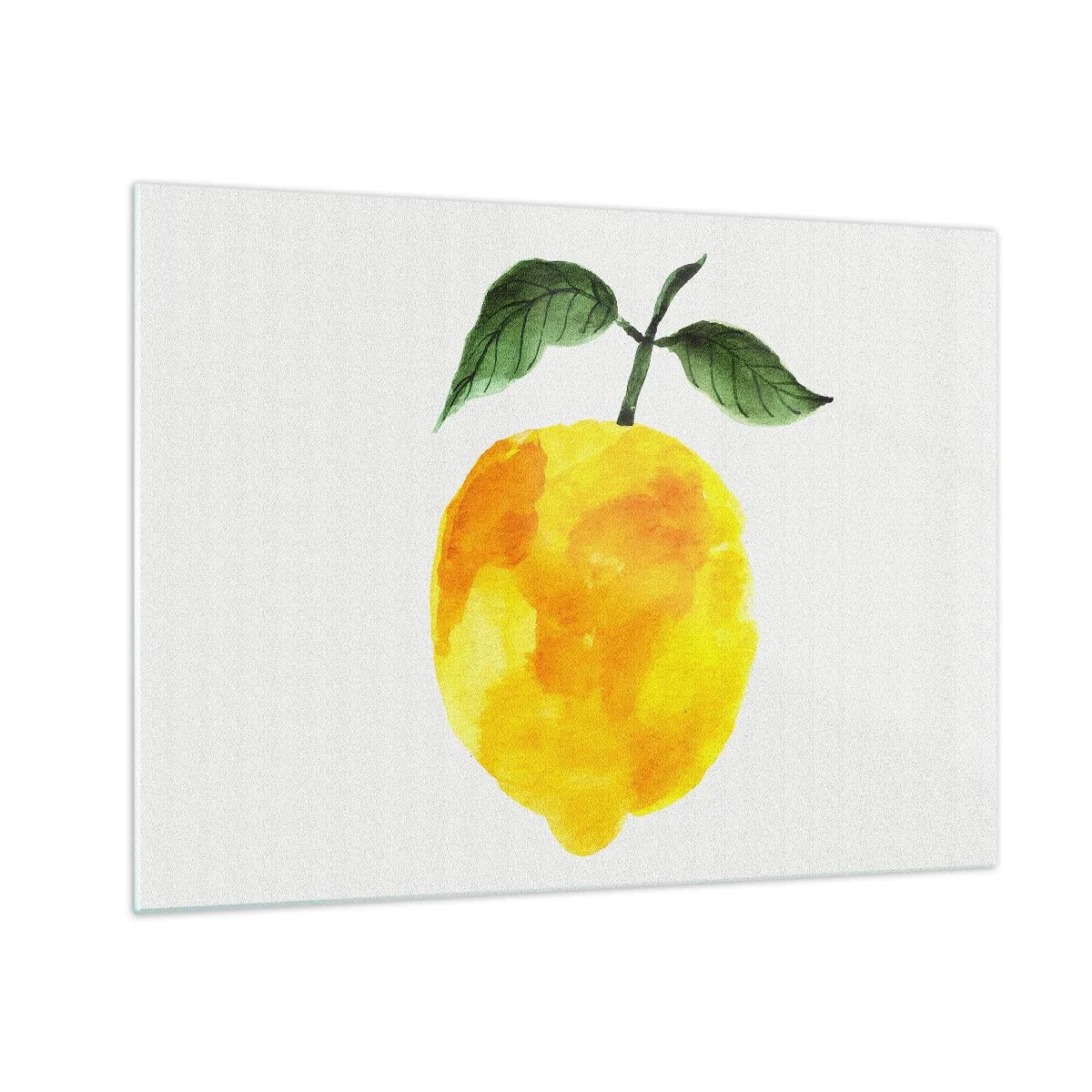 Obraz na skle - Akvarelový citrón so zelenými listami - 70x50cm - Ako spoznať chuť slnka - Moderná nástenná dekorácia do obývacej izby a spálne ARTTOR
