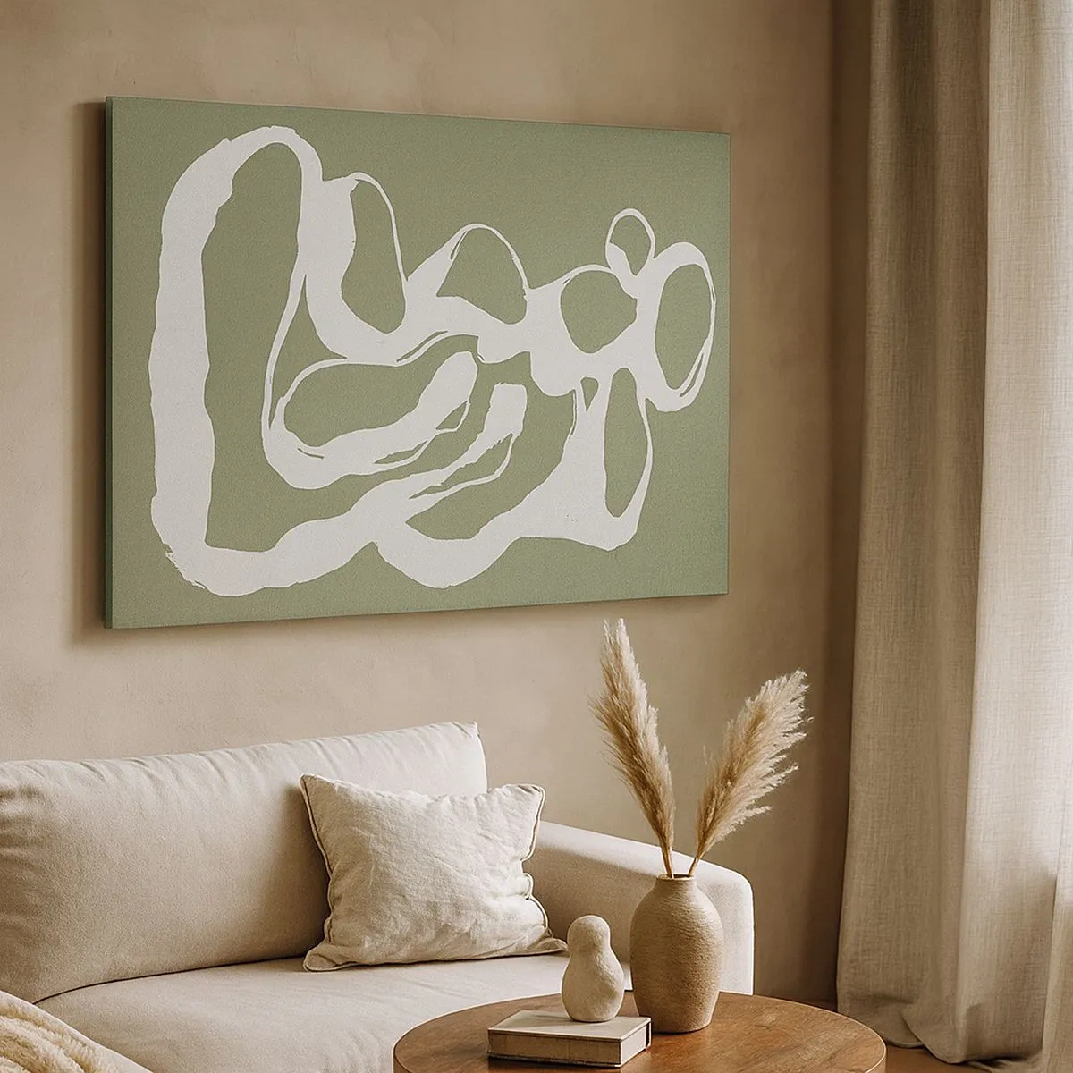 Obraz na plátne - Organické tvary v bielej farbe na zelenom pozadí - 70x50cm - Volanie priestoru - Moderná nástenná dekorácia do obývacej izby a spálne ARTTOR