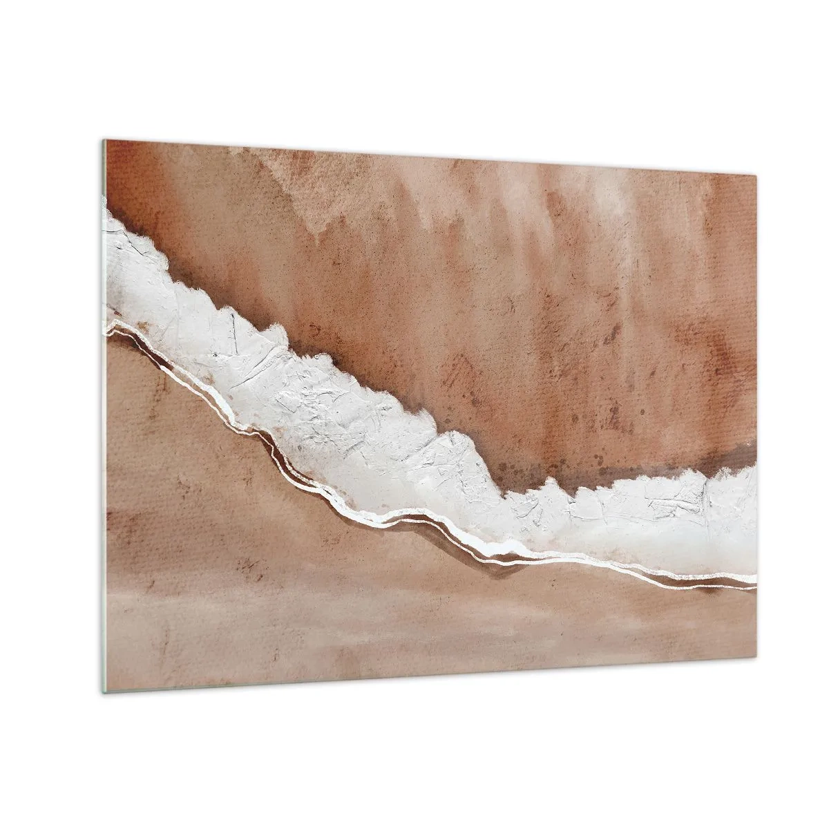 Obraz na skle - Umelecká štruktúra v zemitých tónoch a bielej - 70x50cm - V zemitých farbách - Moderná nástenná dekorácia do obývacej izby a spálne ARTTOR