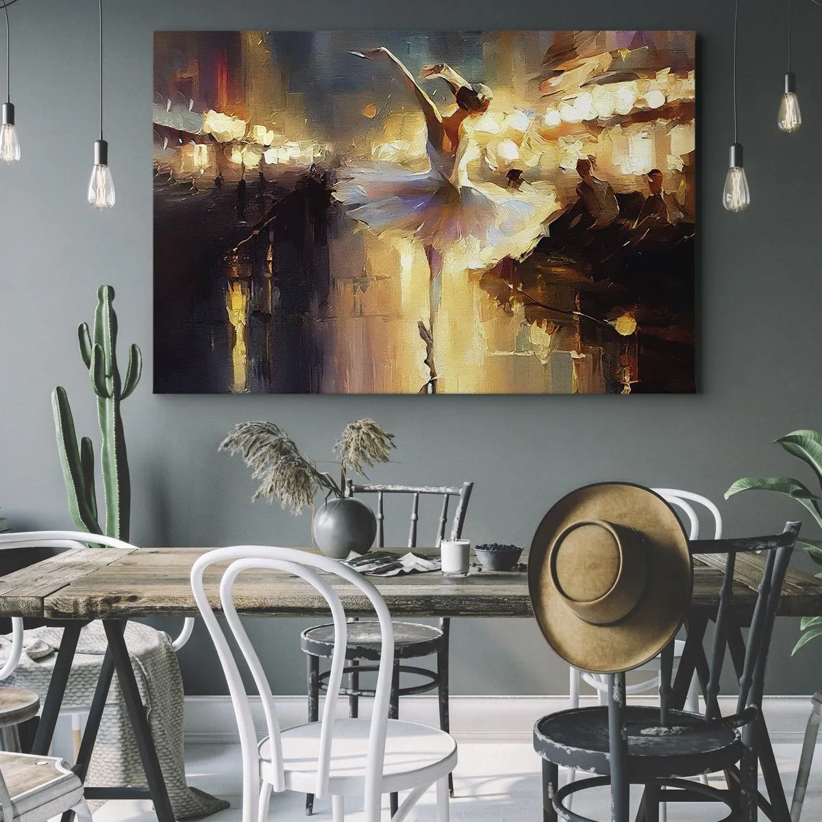 Obraz na plátne - Baletka tancuje pred osvetleným javiskom - 70x50cm - Zázrak na ulici - Moderná nástenná dekorácia do obývacej izby a spálne ARTTOR