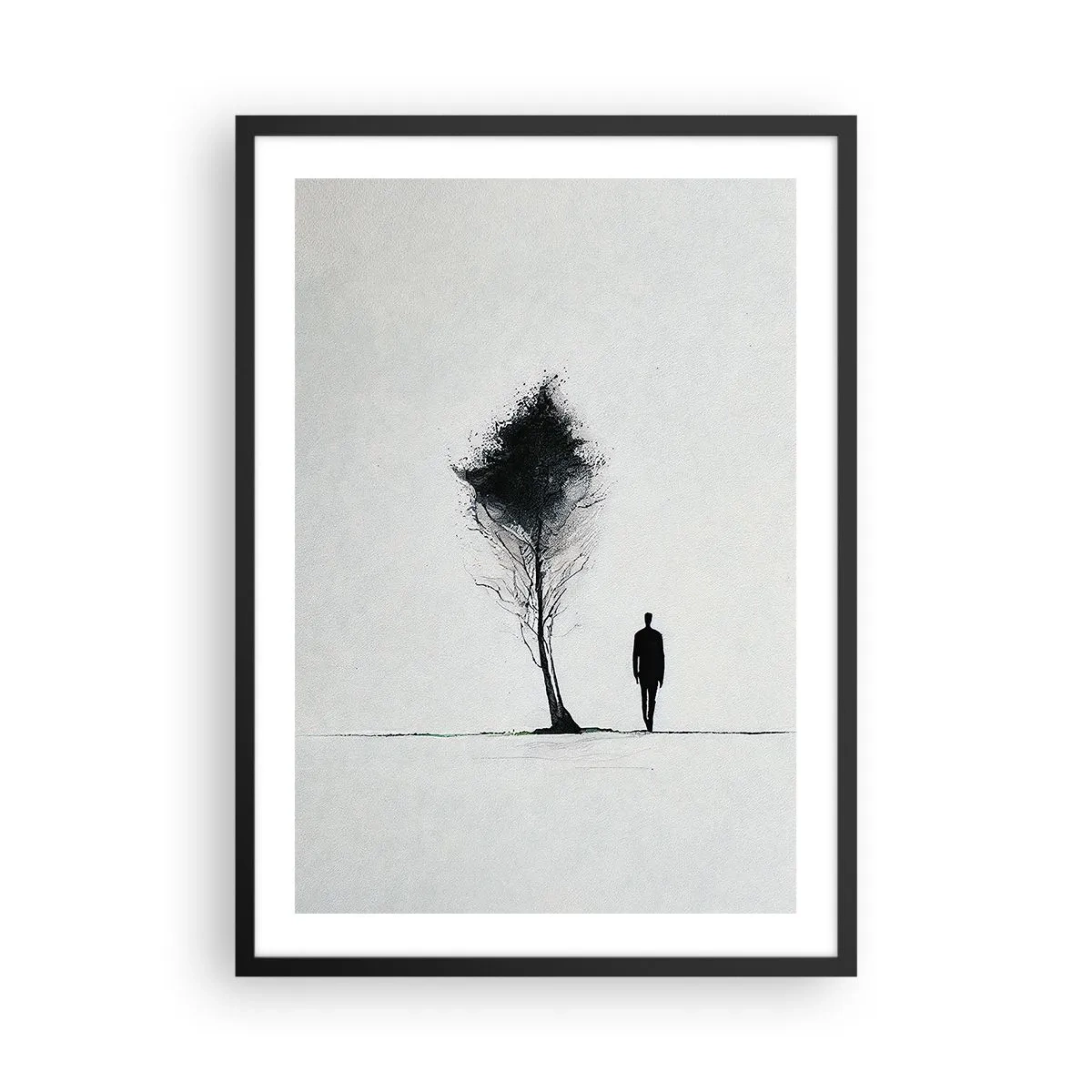 Plagát v čiernom ráme - Minimalistická silueta a osamelý strom - 50x70cm - Všetci sa túlame - Moderná nástenná dekorácia do obývacej izby a spálne ARTTOR