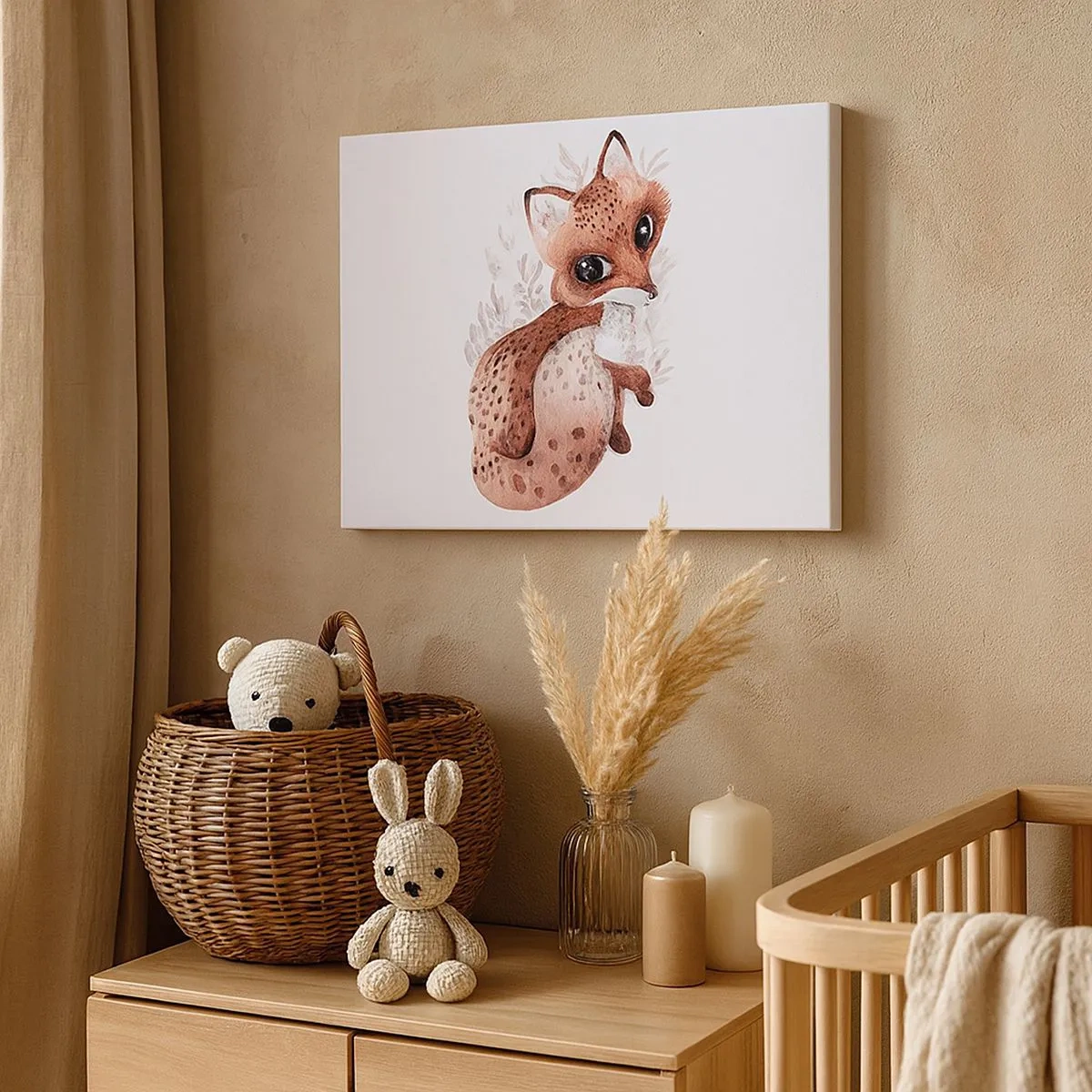 Obraz na plátne - Roztomilá akvarelová líška na svetlom pozadí - 70x50cm - Proste sa zamilovať - Moderná nástenná dekorácia do obývacej izby a spálne ARTTOR