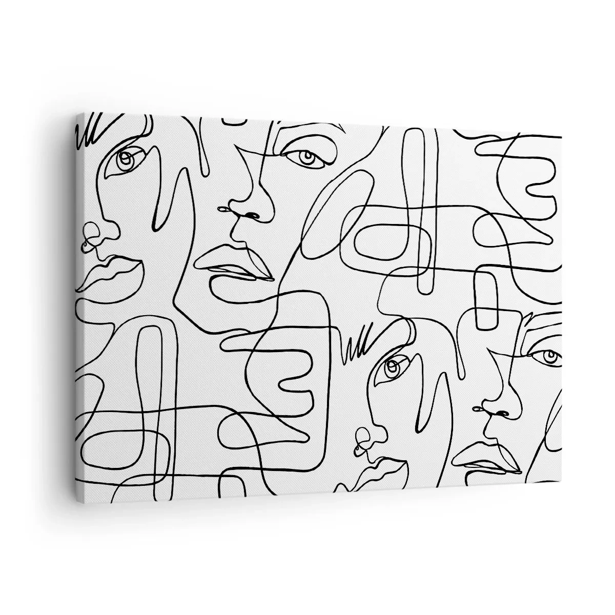 Obraz na plátne - Minimalistická kresba tváre s čiarami na svetlom pozadí. - 70x50cm - V spletených emóciách - Moderná nástenná dekorácia do obývacej izby a spálne ARTTOR