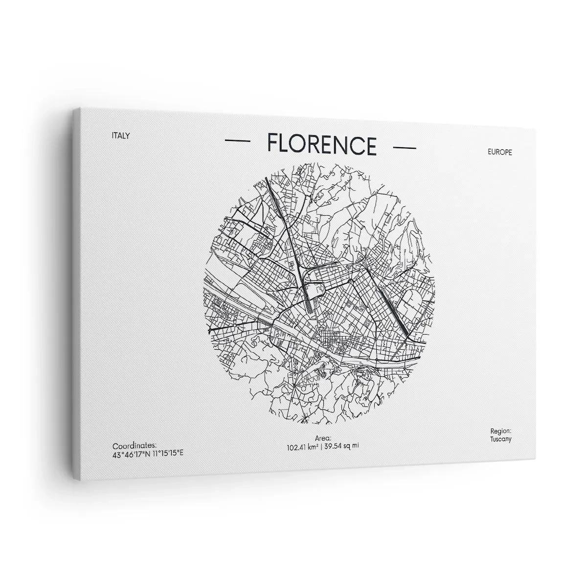 Obraz na plátne - Mapa Florencie v minimalistickom čiernobielom štýle - 70x50cm - Anatómia Florencie - Moderná nástenná dekorácia do obývacej izby a spálne ARTTOR