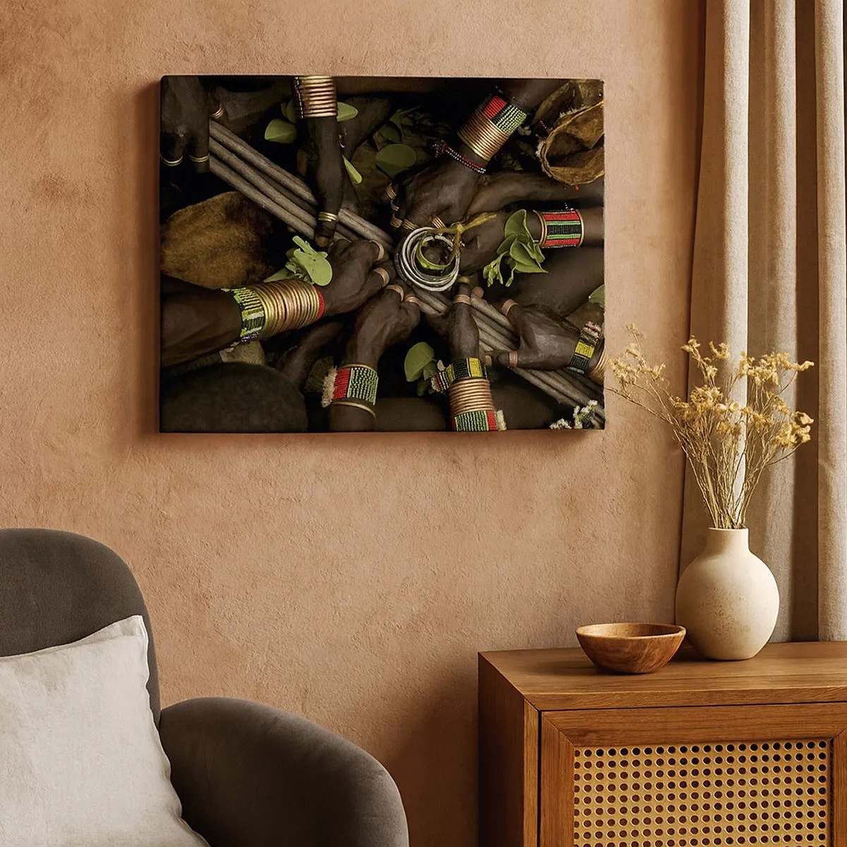 Obraz na plátne - Tradičné náramky na ruky v skupine rúk - 70x50cm - Sme spolu - Moderná nástenná dekorácia do obývacej izby a spálne ARTTOR