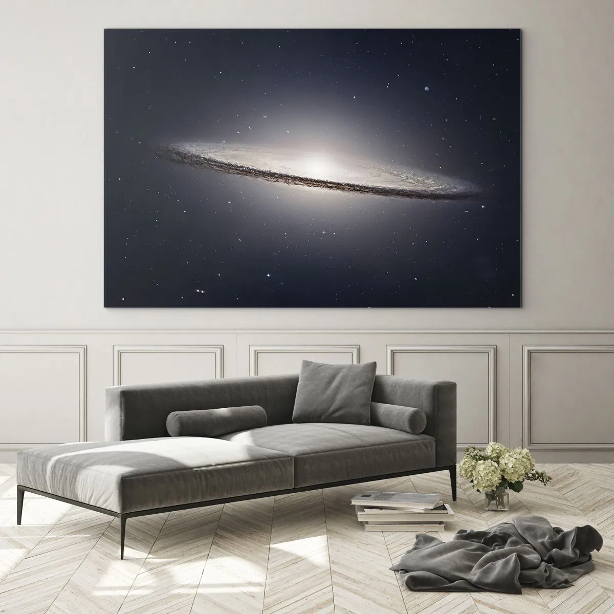 Obraz na skle - Špirálna galaxia plávajúca vo vesmíre - 70x50cm - Kedysi dávno v jednej preďalekej galaxii… - Moderná nástenná dekorácia do obývacej izby a spálne ARTTOR