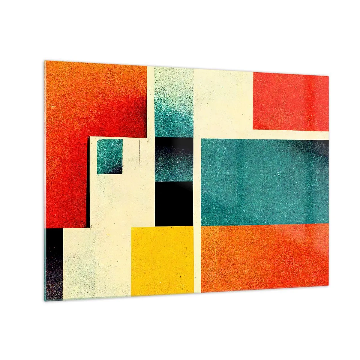 Obraz na skle - Farebné geometrické obdĺžniky v retro štýle - 70x50cm - Geometrická abstrakcia – dobrá energia - Moderná nástenná dekorácia do obývacej izby a spálne ARTTOR