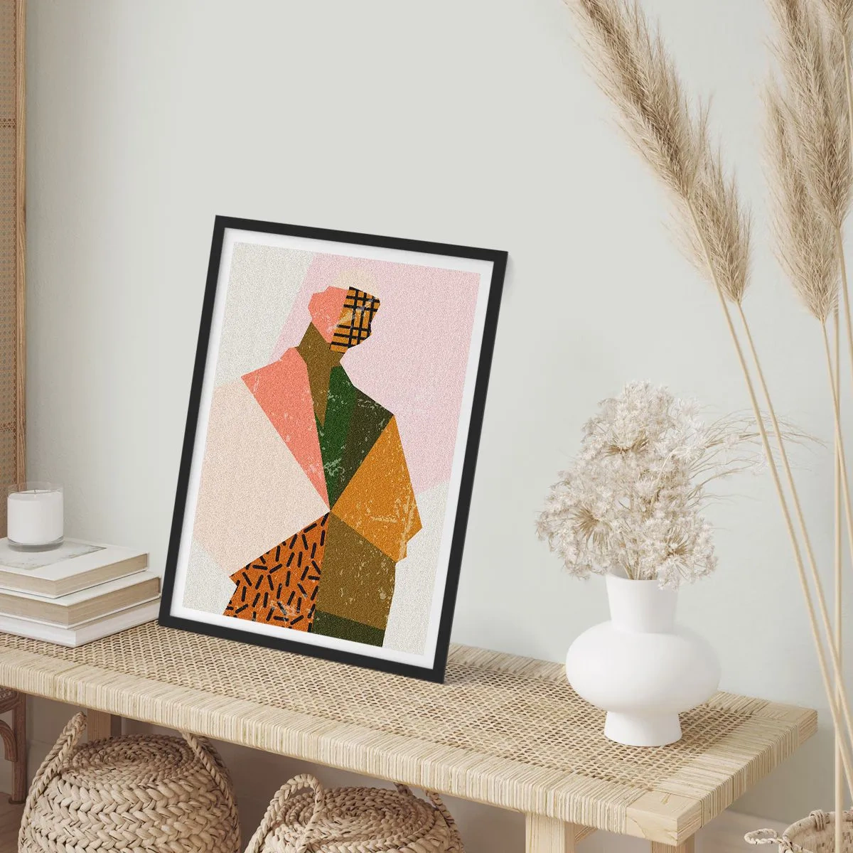 Plagát v čiernom ráme - Abstraktná silueta v geometrických tvaroch - 50x70cm - Človek – zložitá bytosť - Moderná nástenná dekorácia do obývacej izby a spálne ARTTOR