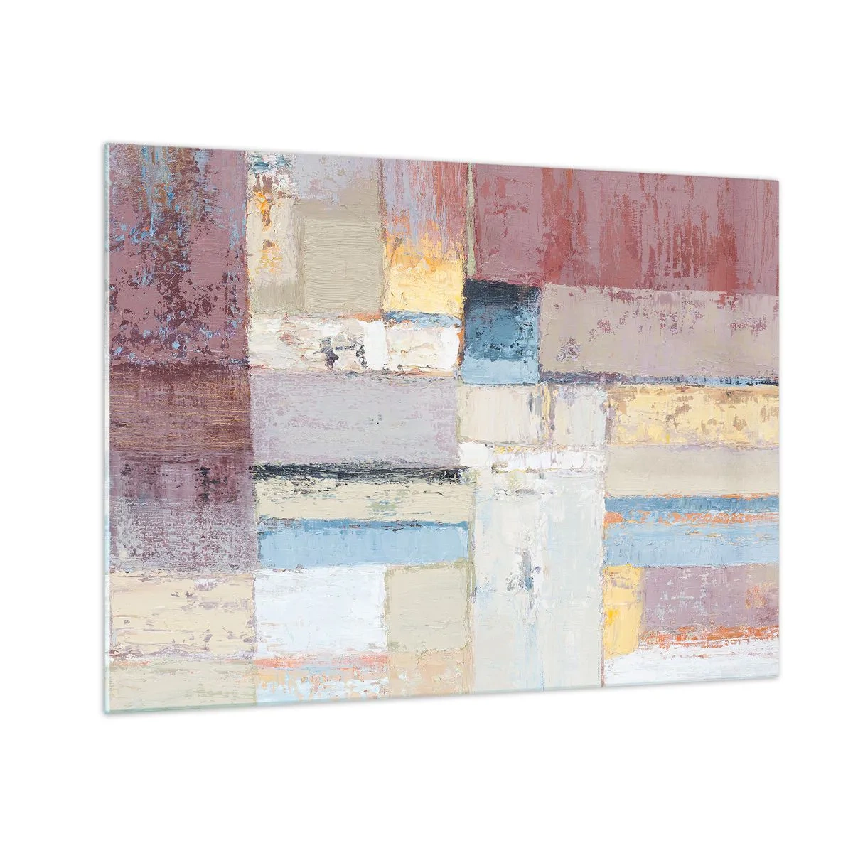 Obraz na skle - Abstraktná geometrická kompozícia v pastelových farbách - 70x50cm - Kľud geometrie - Moderná nástenná dekorácia do obývacej izby a spálne ARTTOR