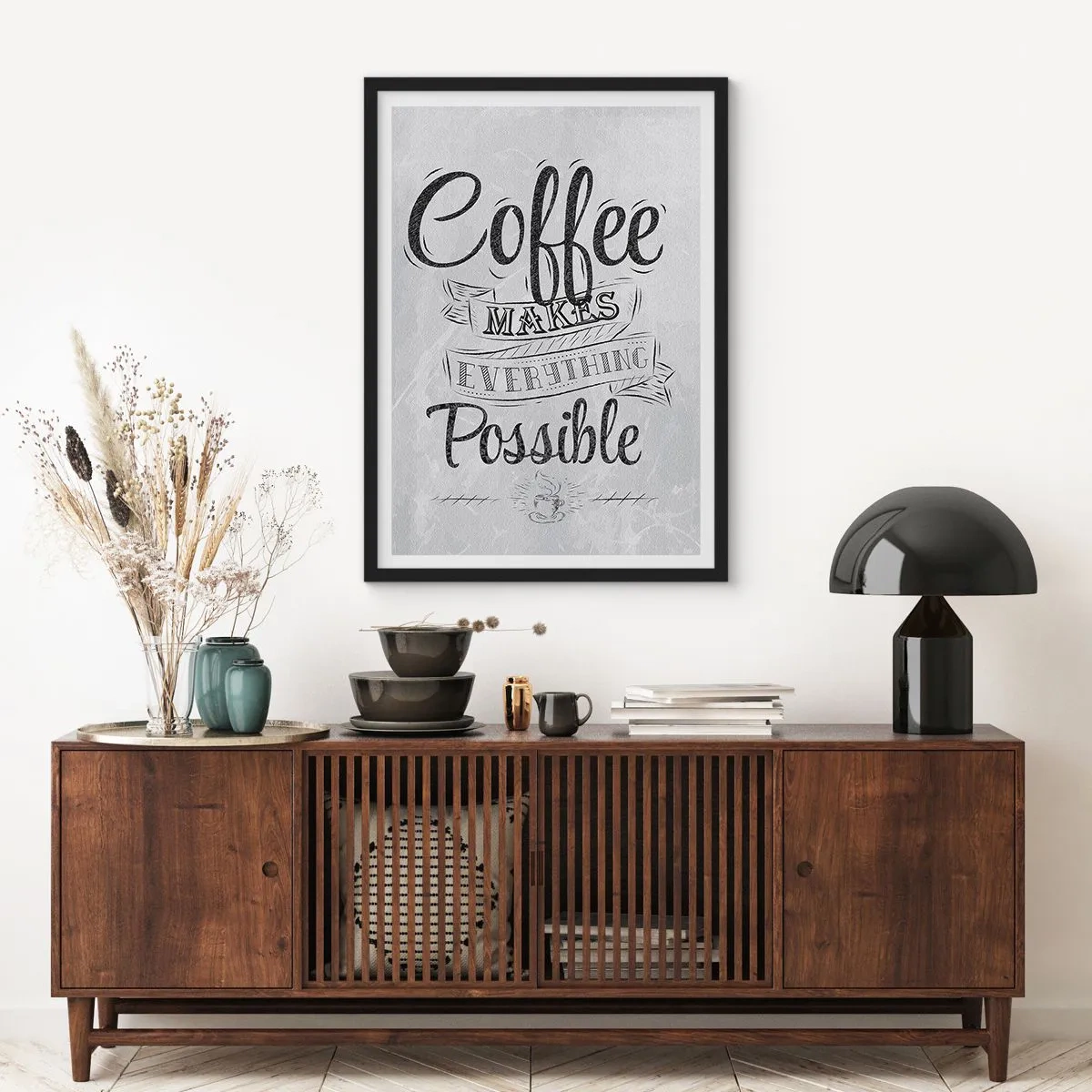 Plagát v čiernom ráme - Motivačný plagát o káve - 50x70cm - Prečo nemilovať kávu? - Moderná nástenná dekorácia do obývacej izby a spálne ARTTOR