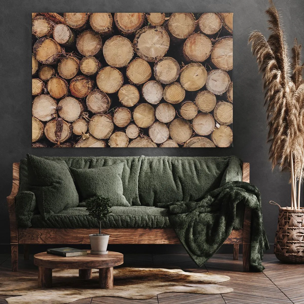 Obraz na plátne - Hromady popadaných kmeňov stromov usporiadané v harmónii - 70x50cm - Nový začiatok - Moderná nástenná dekorácia do obývacej izby a spálne ARTTOR