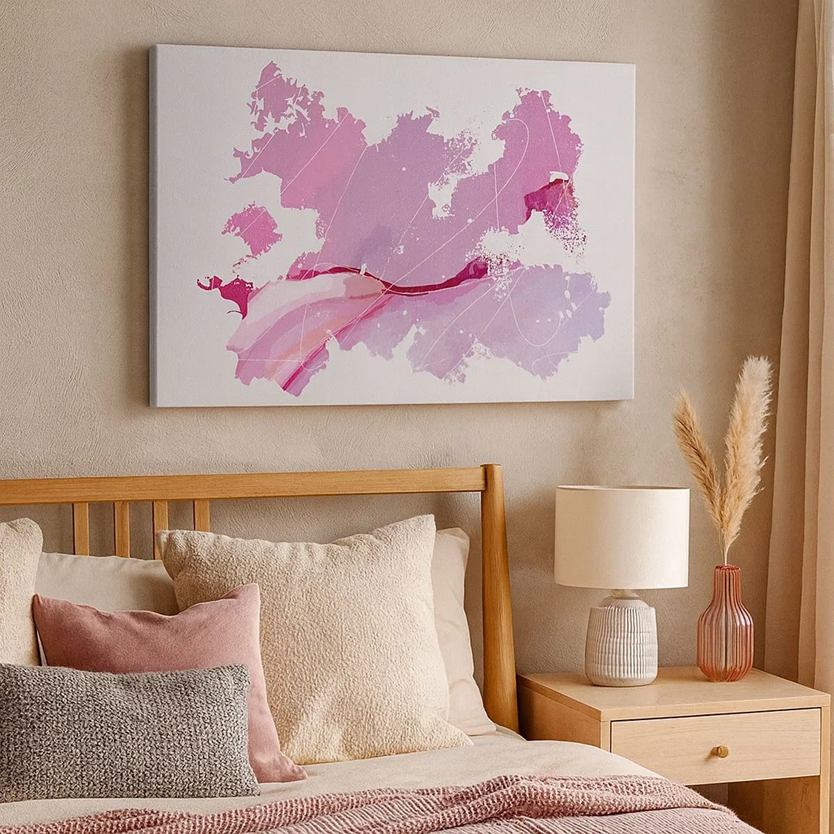Obraz na plátne - Abstraktná mapa sveta v odtieňoch ružovej - 70x50cm - Mapa ružového sveta - Moderná nástenná dekorácia do obývacej izby a spálne ARTTOR
