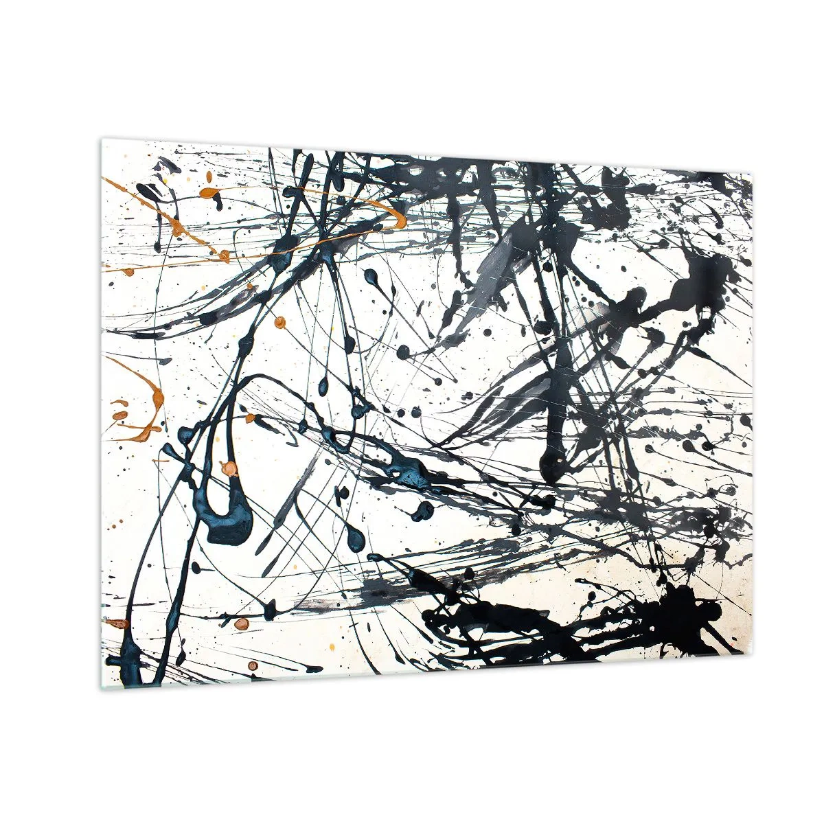 Obraz na skle - Dynamické striekance farby na bielom pozadí - 70x50cm - Expresionistická abstrakcia - Moderná nástenná dekorácia do obývacej izby a spálne ARTTOR