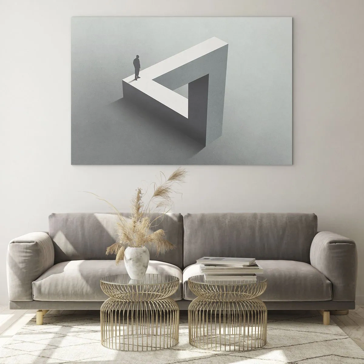Obraz na skle - Postava na geometrickej štruktúre v štýle optickej ilúzie - 70x50cm - A predsa je to možné - Moderná nástenná dekorácia do obývacej izby a spálne ARTTOR
