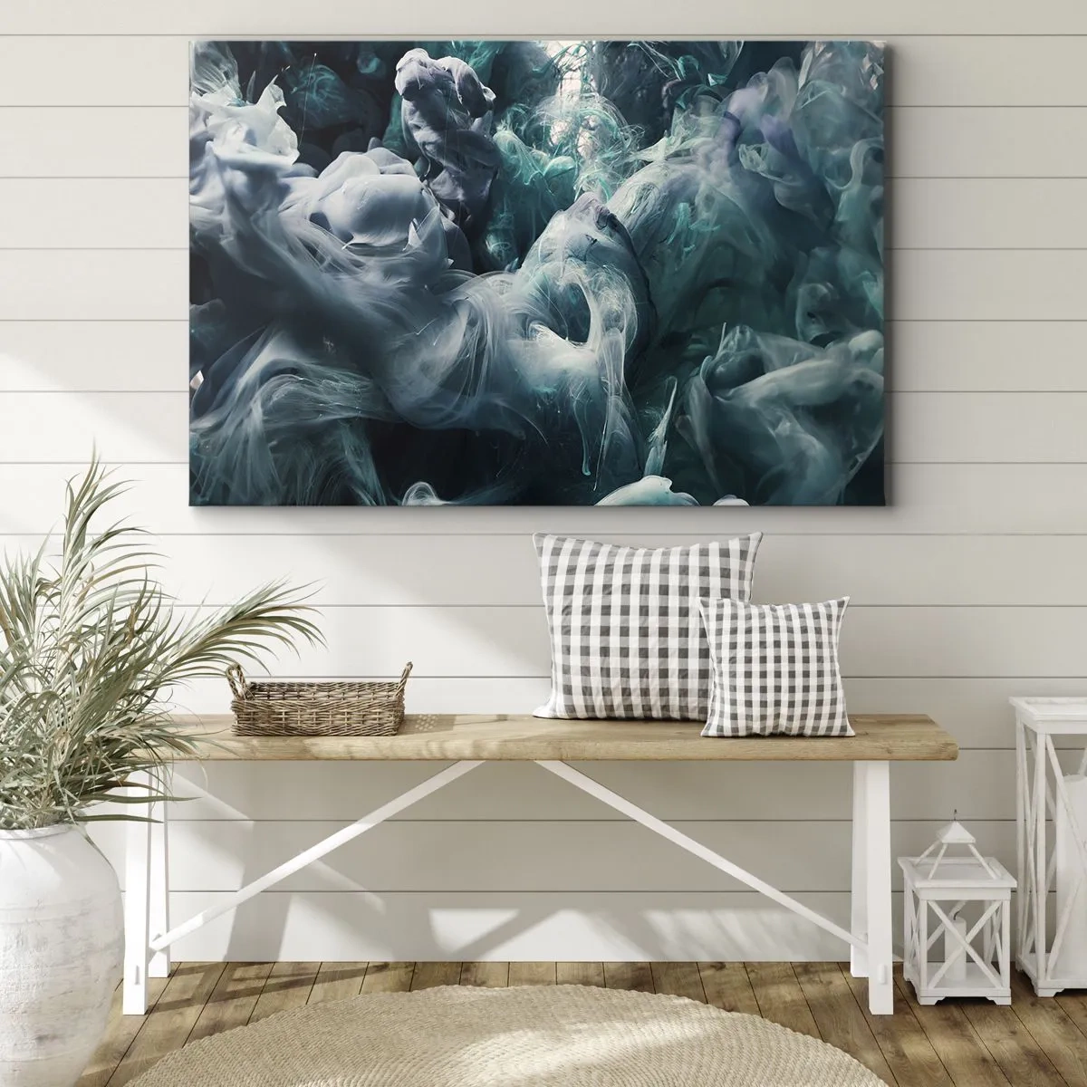 Obraz na plátne - Dynamické abstraktné vlny v odtieňoch modrej a bielej - 70x50cm - Pohyb farby - Moderná nástenná dekorácia do obývacej izby a spálne ARTTOR