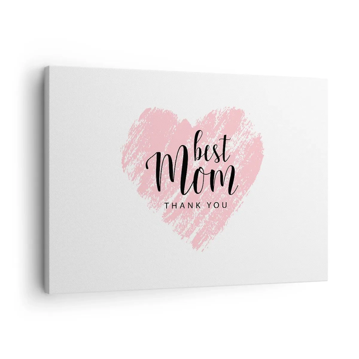 Obraz na plátne - Ružové srdce s nápisom „Najlepšia mama, ďakujem“ na bielom pozadí - 70x50cm - Vždy pravá chvíľa - Moderná nástenná dekorácia do obývacej izby a spálne ARTTOR