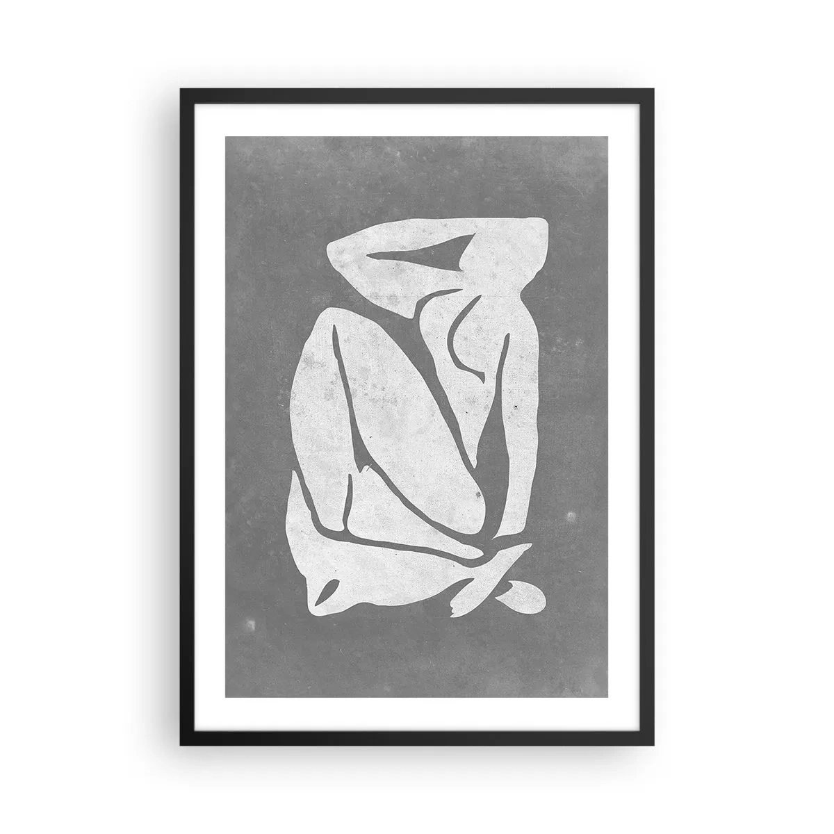 Plagát v čiernom ráme - Minimalistická silueta ženy v odtieňoch sivej - 50x70cm - V zádumčivosti - Moderná nástenná dekorácia do obývacej izby a spálne ARTTOR