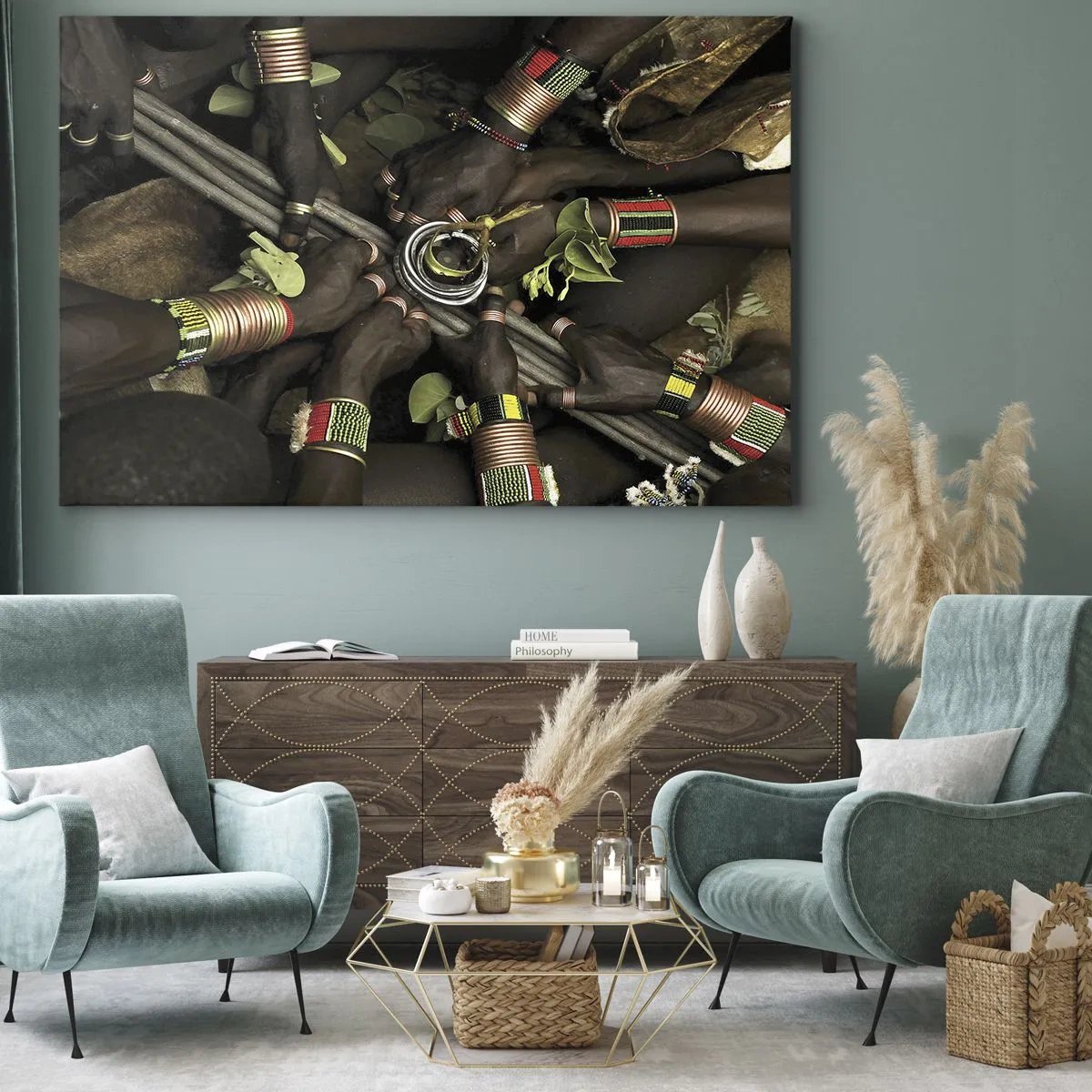 Obraz na plátne - Tradičné náramky na ruky v skupine rúk - 70x50cm - Sme spolu - Moderná nástenná dekorácia do obývacej izby a spálne ARTTOR