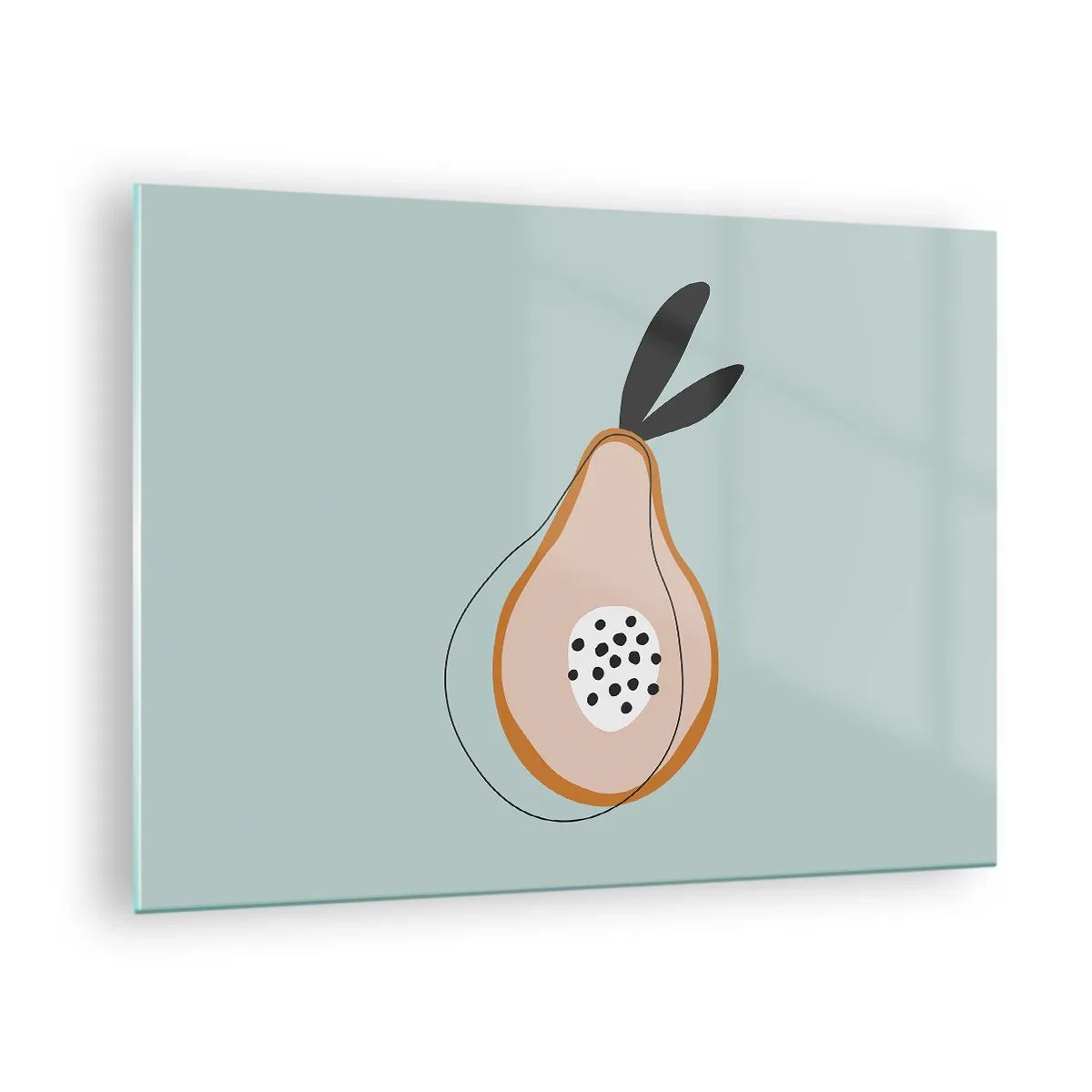 Obraz na skle - Abstraktná ilustrácia hrušky v minimalistickom štýle - 70x50cm - Prenikanie do podstaty vecí - Moderná nástenná dekorácia do obývacej izby a spálne ARTTOR