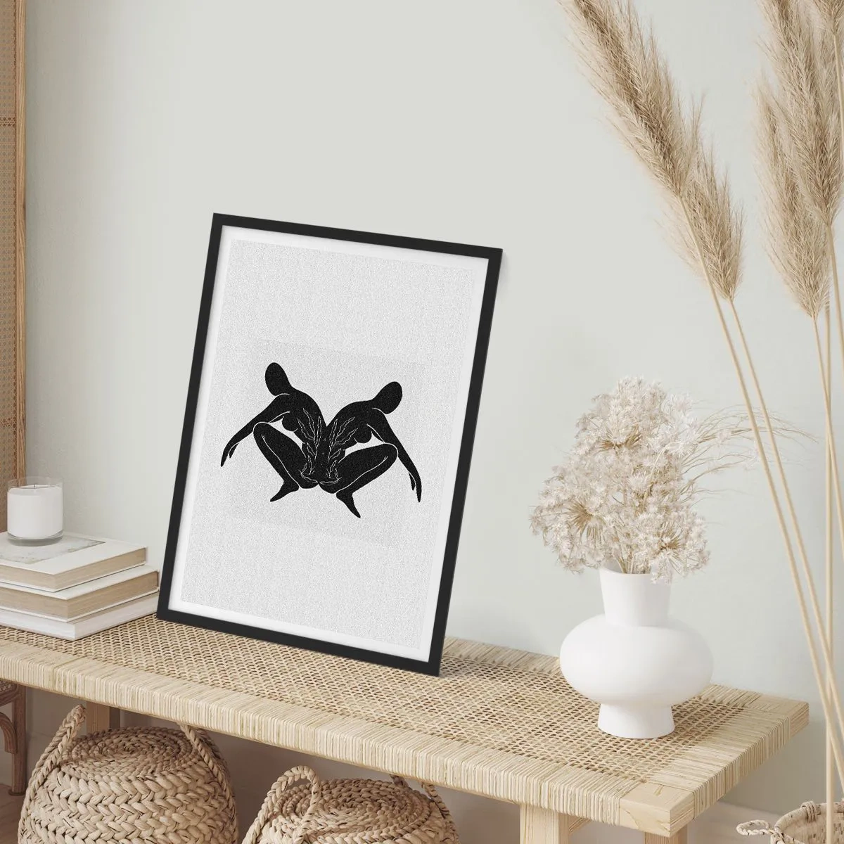 Plagát v čiernom ráme - Čierne siluety postáv v symetrickej kompozícii - 50x70cm - Spoločná duša - Moderná nástenná dekorácia do obývacej izby a spálne ARTTOR