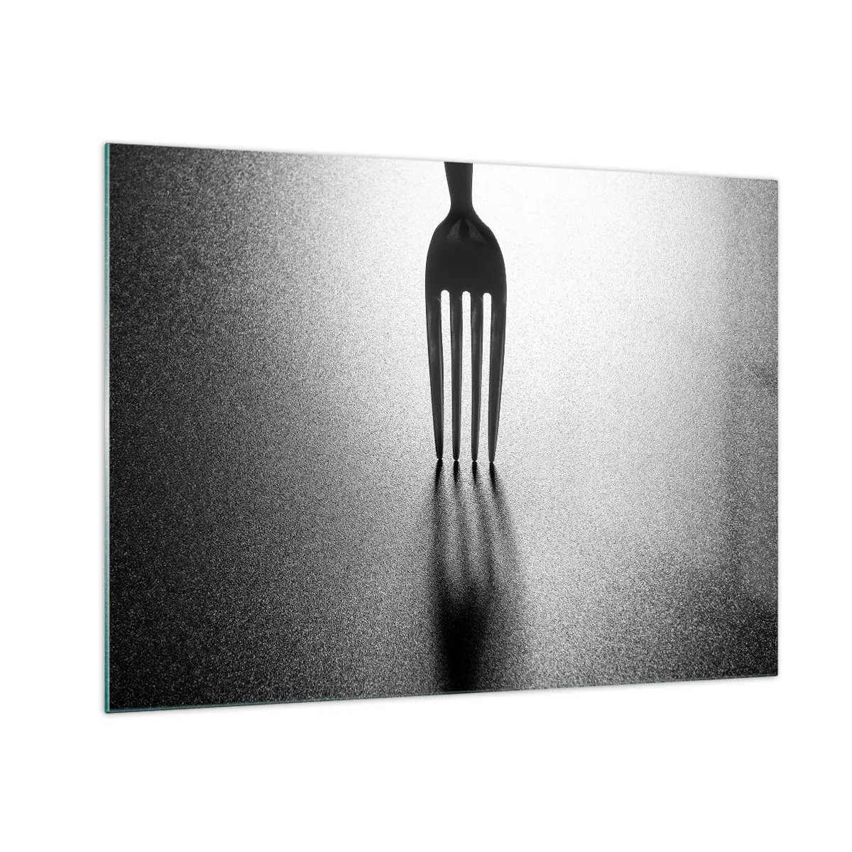 Obraz na skle - Vidlička vrhajúca tieň v minimalistickej čiernobielej kompozícii - 70x50cm - Svetlo a tieň - Moderná nástenná dekorácia do obývacej izby a spálne ARTTOR