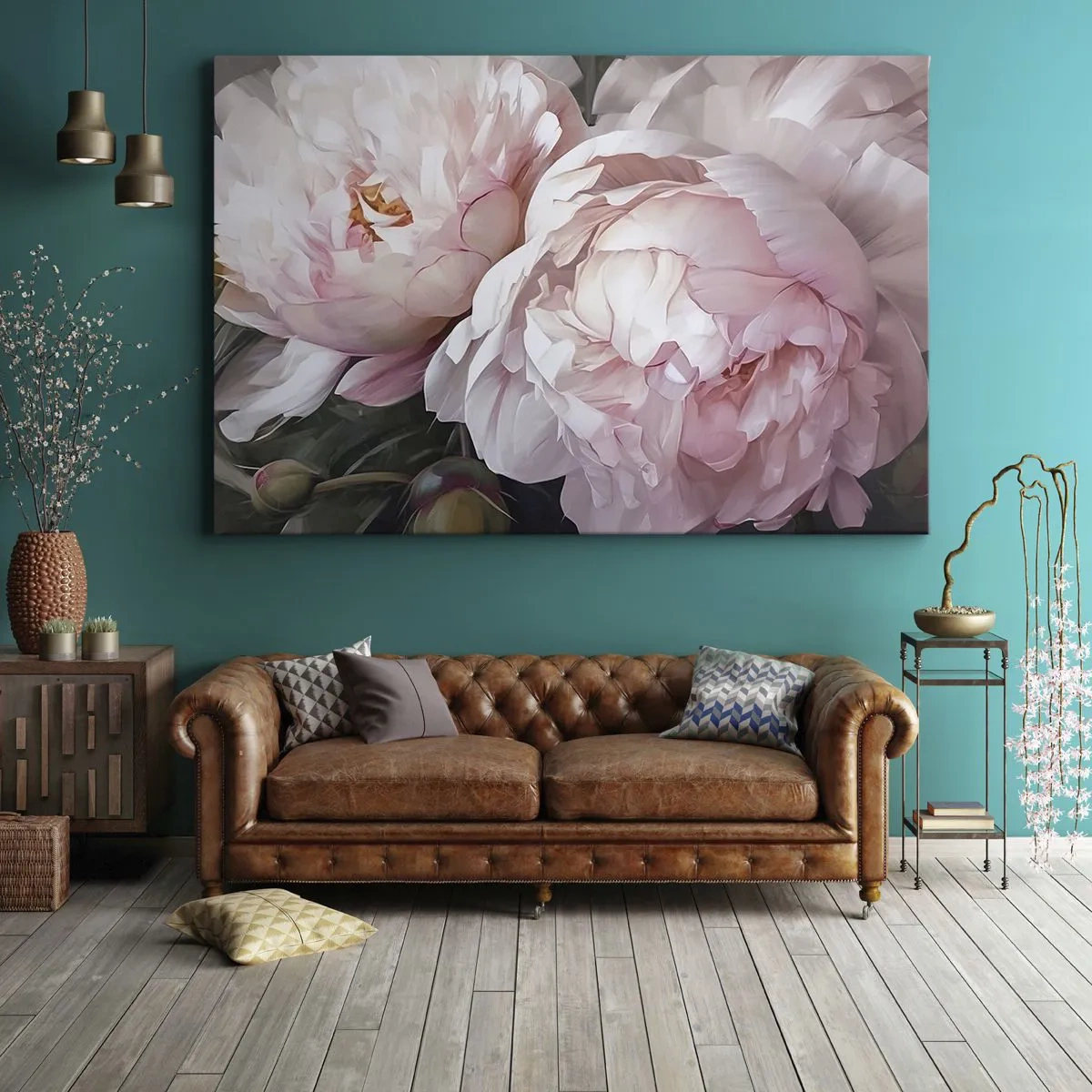 Obraz na plátne - Jemné ružové pivonky v plnom kvete - 70x50cm - Uchytené v rozkvete - Moderná nástenná dekorácia do obývacej izby a spálne ARTTOR