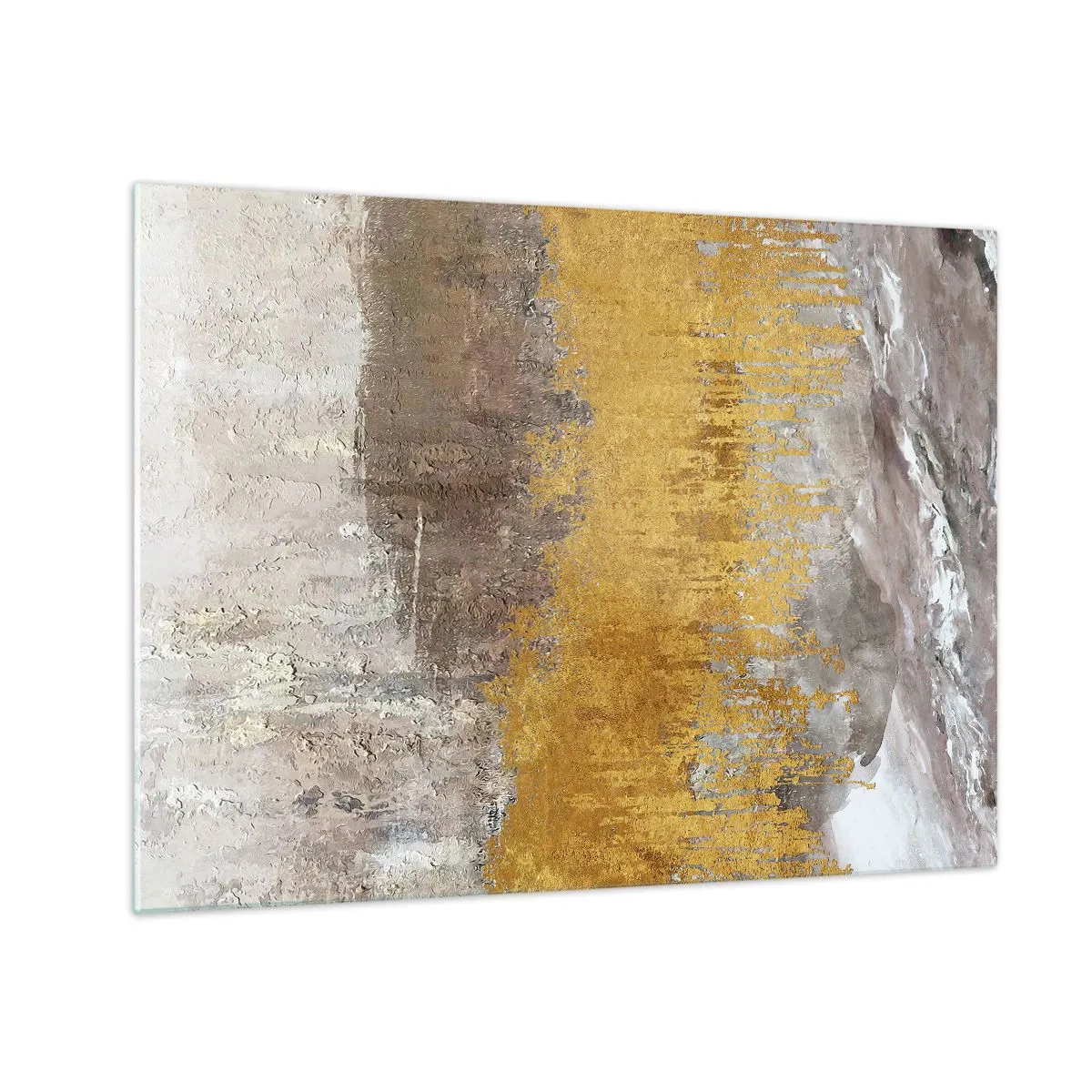 Obraz na skle - Zlaté a zemité štruktúry vytvárajú dynamickú abstrakciu - 70x50cm - Zlatistý závan - Moderná nástenná dekorácia do obývacej izby a spálne ARTTOR