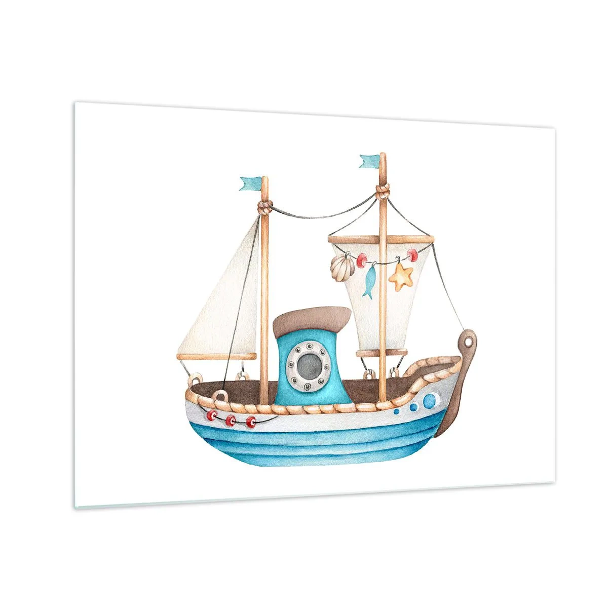 Obraz na skle - Ilustrácia detskej lode na bielom pozadí - 70x50cm - Ahoj, dobrodružstvo! - Moderná nástenná dekorácia do obývacej izby a spálne ARTTOR