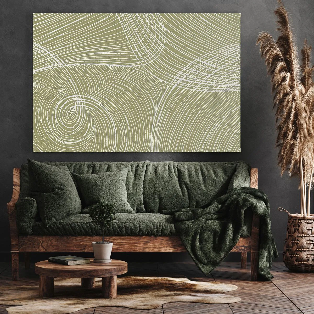 Obraz na plátne - Zelené a biele čiary v abstraktnej kompozícii - 70x50cm - Majstrovská abstrakcia v bielej - Moderná nástenná dekorácia do obývacej izby a spálne ARTTOR