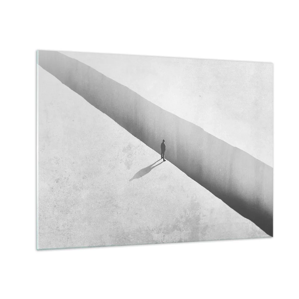 Obraz na skle - Minimalistická silueta nad priepasťou v jasnom priestore - 70x50cm - Jasný cieľ - Moderná nástenná dekorácia do obývacej izby a spálne ARTTOR