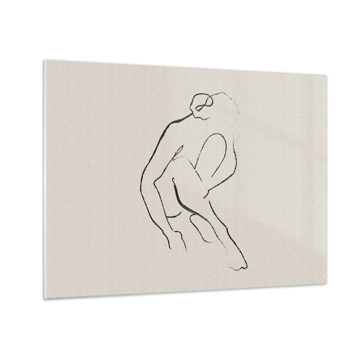 Obraz na skle - Minimalistická skica ženskej siluety v sediacej polohe. - 70x50cm - Intímna skica - Moderná nástenná dekorácia do obývacej izby a spálne ARTTOR