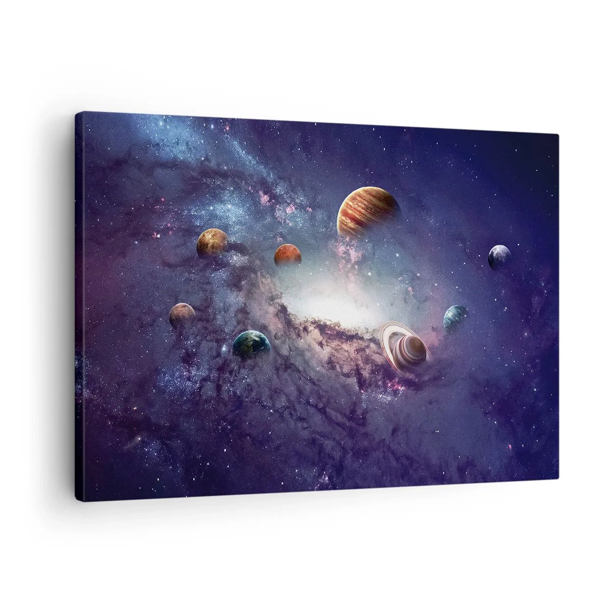 Obraz na plátne - Planéty v galaxii s hmlovinou v pozadí - 70x50cm - Slnko a tanec - Moderná nástenná dekorácia do obývacej izby a spálne ARTTOR
