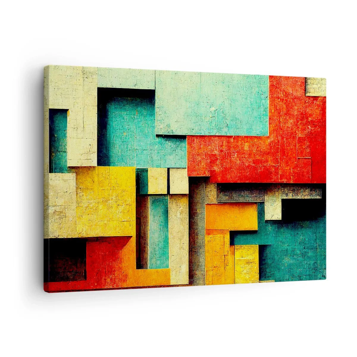 Obraz na plátne - Abstraktné geometrické tvary v žiarivých farbách - 70x50cm - Festival pravých uhlov - Moderná nástenná dekorácia do obývacej izby a spálne ARTTOR