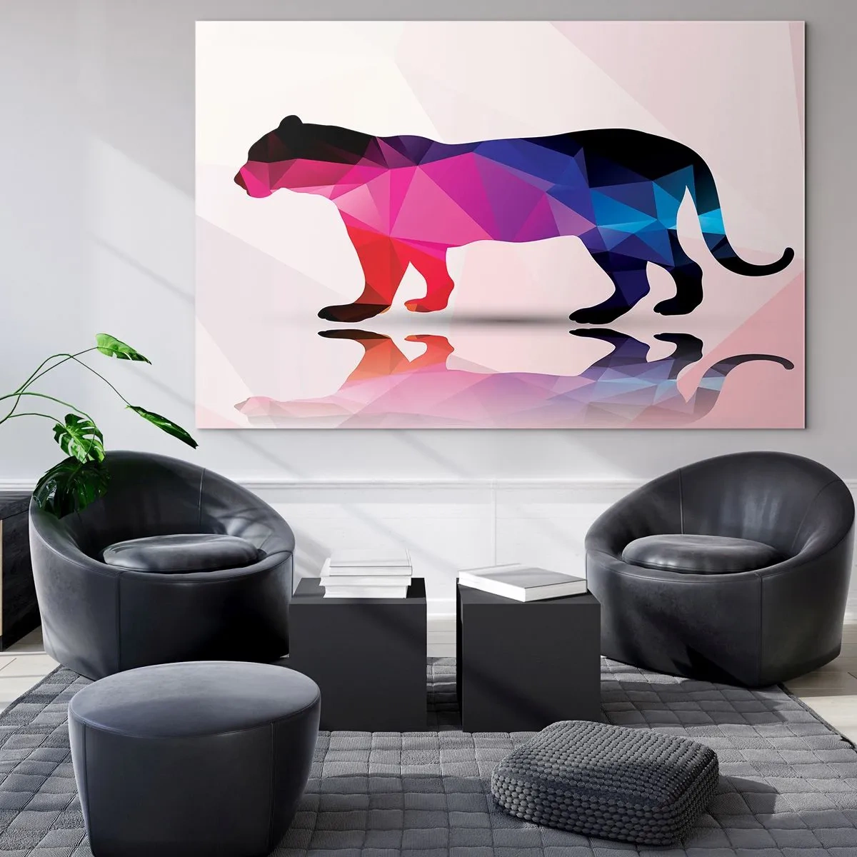 Obraz na skle - Geometrický panter v farebnej abstrakcii - 70x50cm - Diamantový panter - Moderná nástenná dekorácia do obývacej izby a spálne ARTTOR