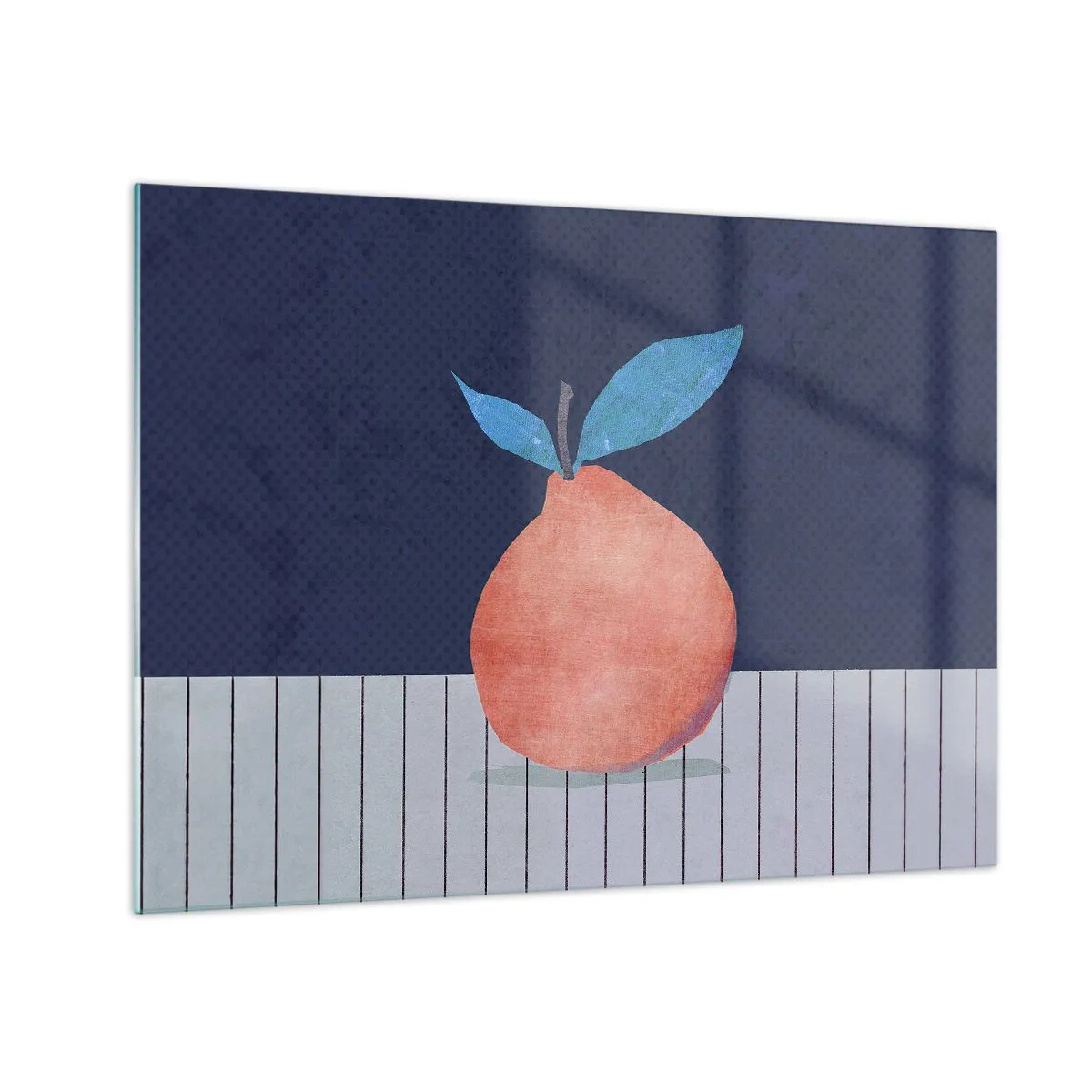 Obraz na skle - Ovocie s abstraktnou formou na pozadí geometrickej kompozície - 70x50cm - Konvexita a rovina - Moderná nástenná dekorácia do obývacej izby a spálne ARTTOR
