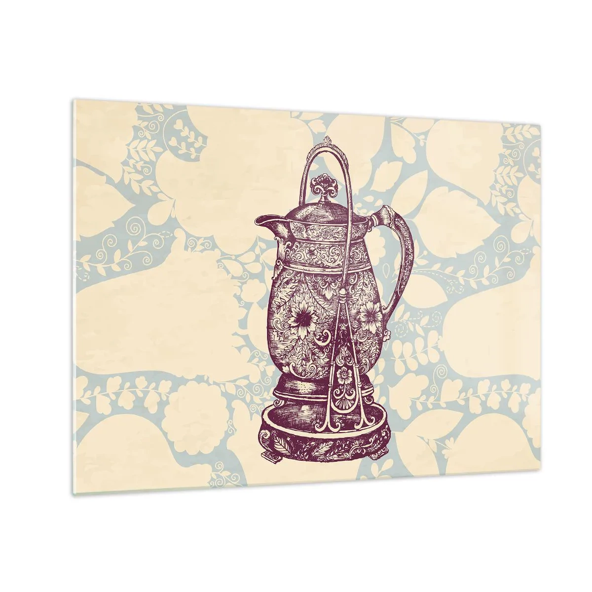 Obraz na skle - Zdobený vintage džbán na svetlom pozadí s ornamentom - 70x50cm - Krása všedného dňa - Moderná nástenná dekorácia do obývacej izby a spálne ARTTOR