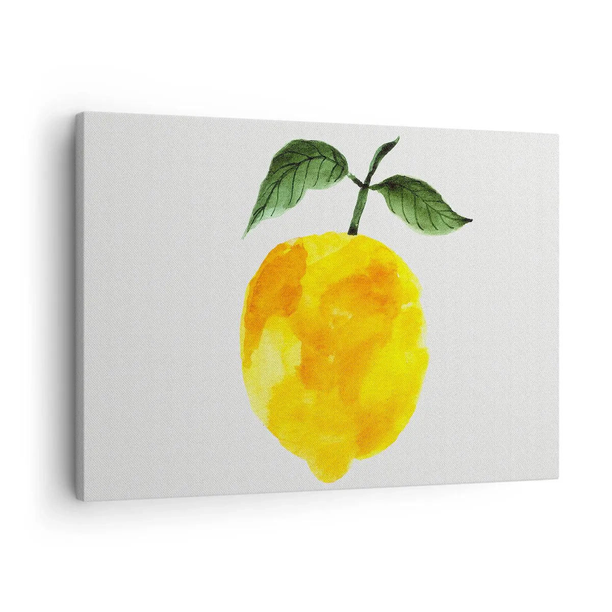 Obraz na plátne - Akvarelový citrón so zelenými listami na svetlom pozadí - 70x50cm - Ako spoznať chuť slnka - Moderná nástenná dekorácia do obývacej izby a spálne ARTTOR