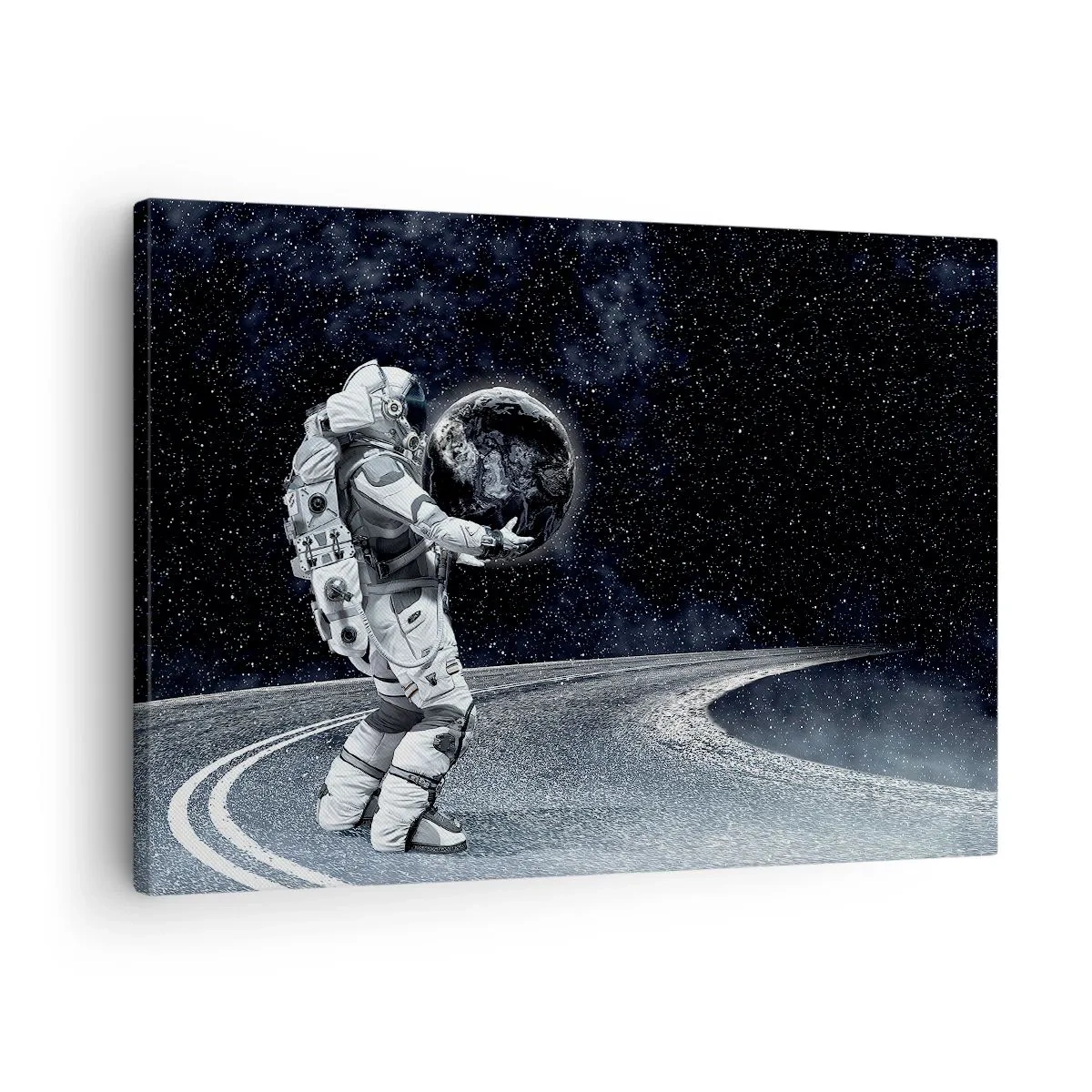Obraz na plátne - Astronaut so Zemou proti hviezdnej oblohe - 70x50cm - Na Mliečnej dráhe - Moderná nástenná dekorácia do obývacej izby a spálne ARTTOR