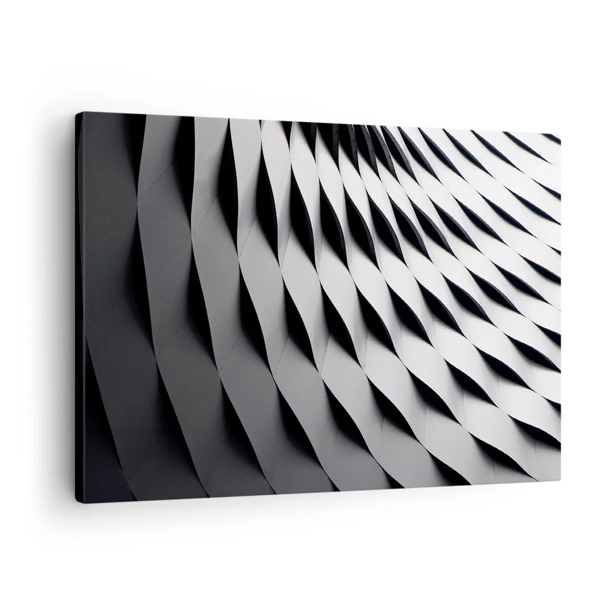 Obraz na plátne - Abstraktný geometrický vzor v odtieňoch čiernej a bielej - 70x50cm - Na hladine vĺn - Moderná nástenná dekorácia do obývacej izby a spálne ARTTOR