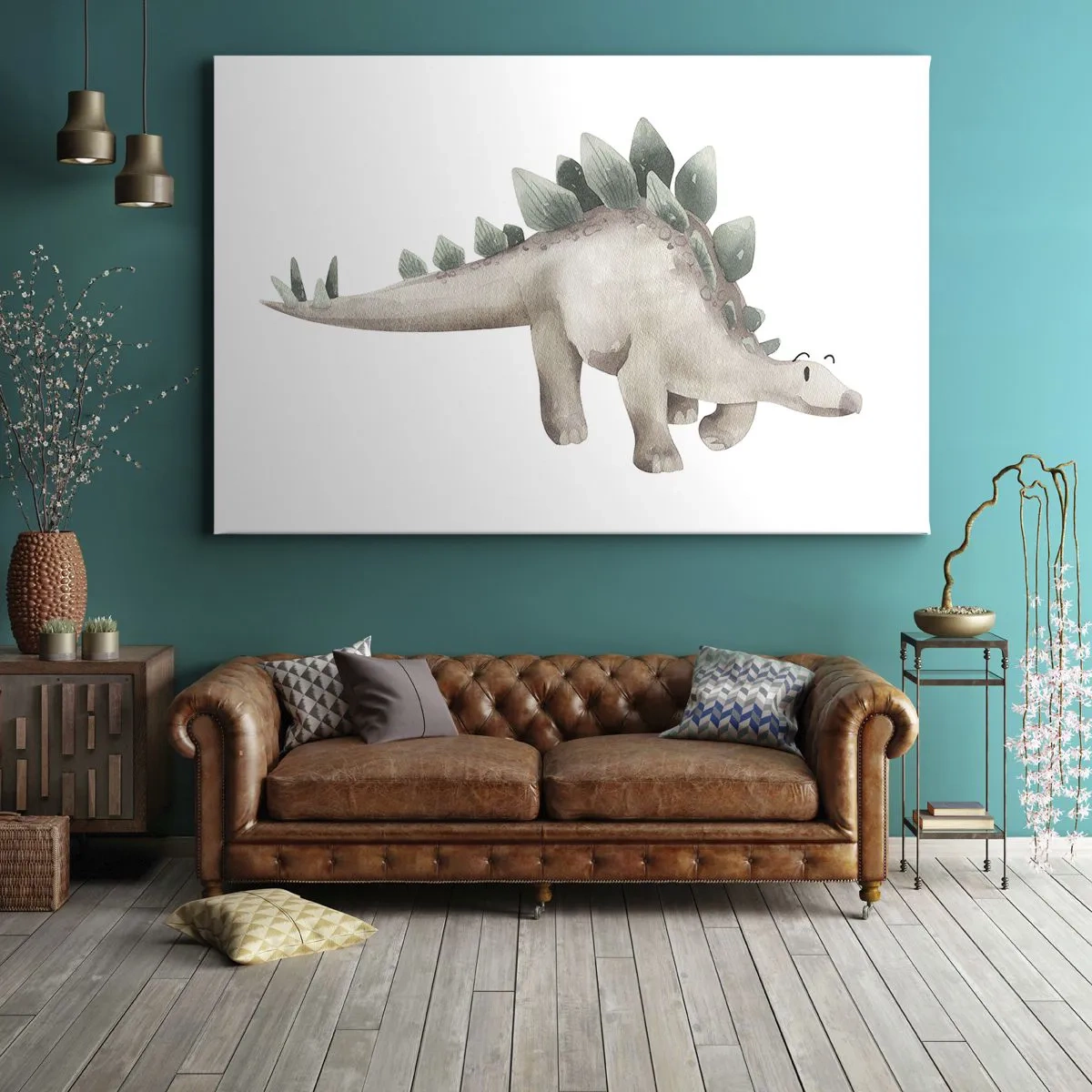 Obraz na plátne - Roztomilý dinosaurus v pastelových farbách - 70x50cm - Váš priateľ - Moderná nástenná dekorácia do obývacej izby a spálne ARTTOR
