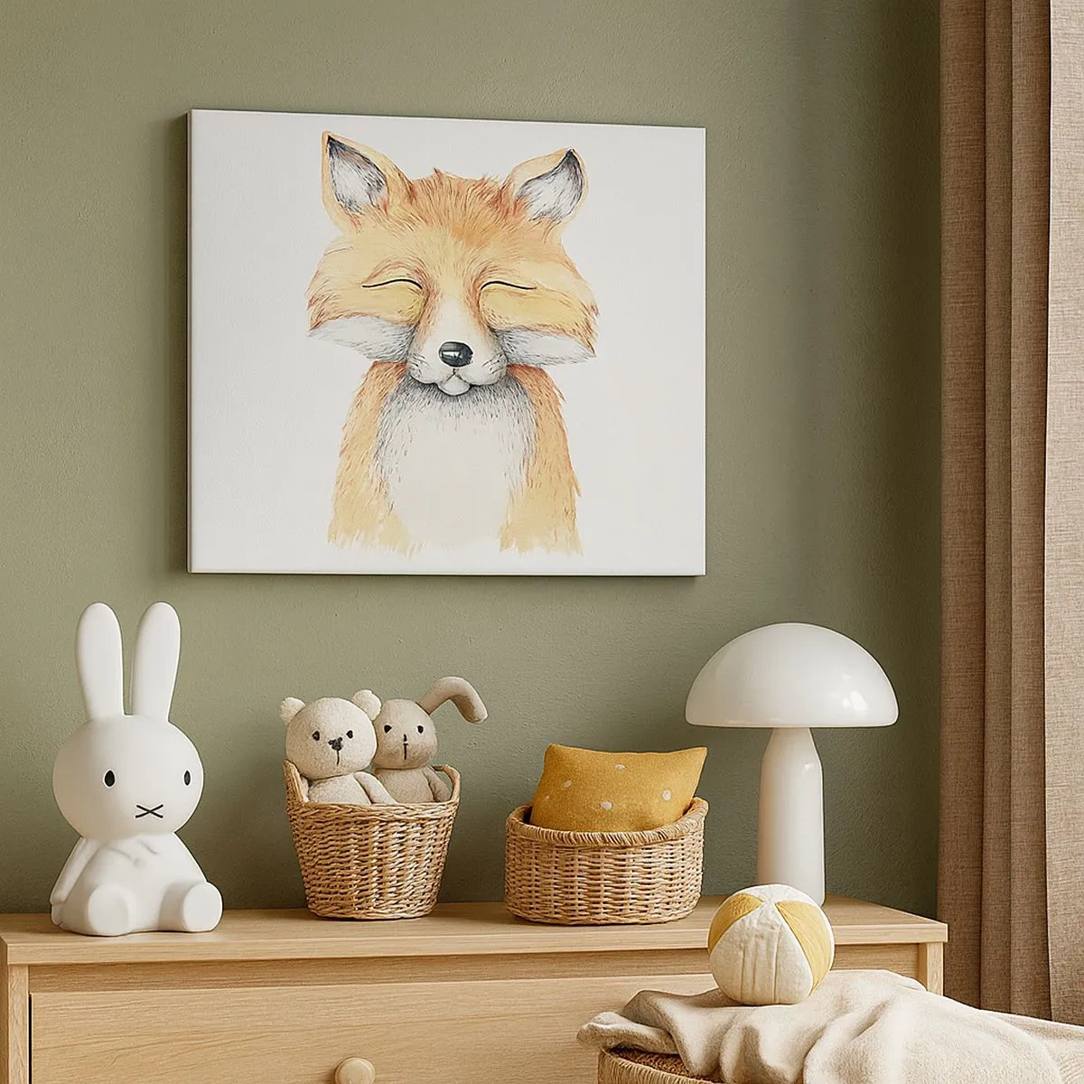 Obraz na plátne - Akvarelová líška s úsmevom v minimalistickom štýle - 70x50cm - Líščia rozladenosť - Moderná nástenná dekorácia do obývacej izby a spálne ARTTOR