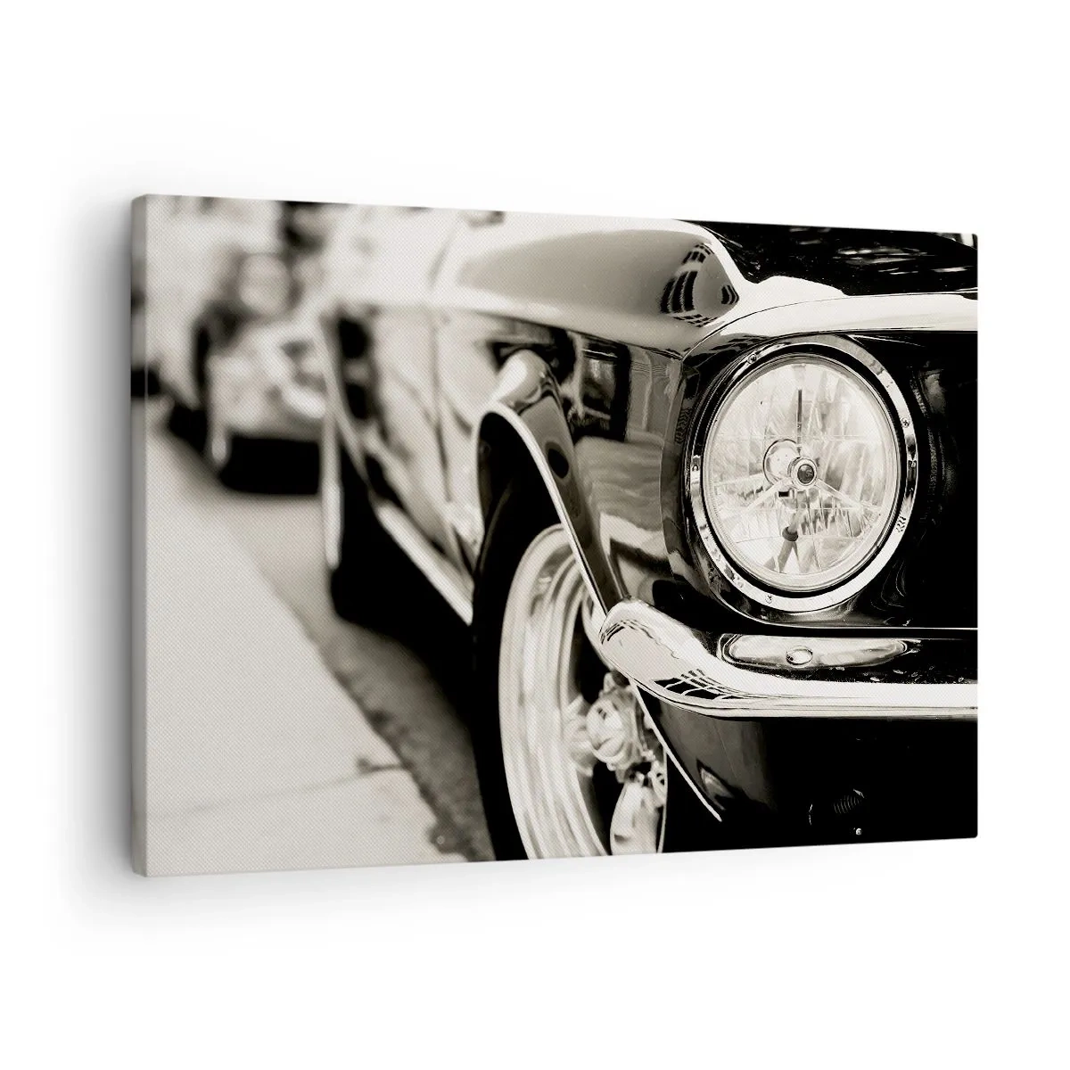 Obraz na plátne - Kultové klasické auto v elegantnej čiernobielej farbe - 70x50cm - Nepominuteľný lesk - Moderná nástenná dekorácia do obývacej izby a spálne ARTTOR
