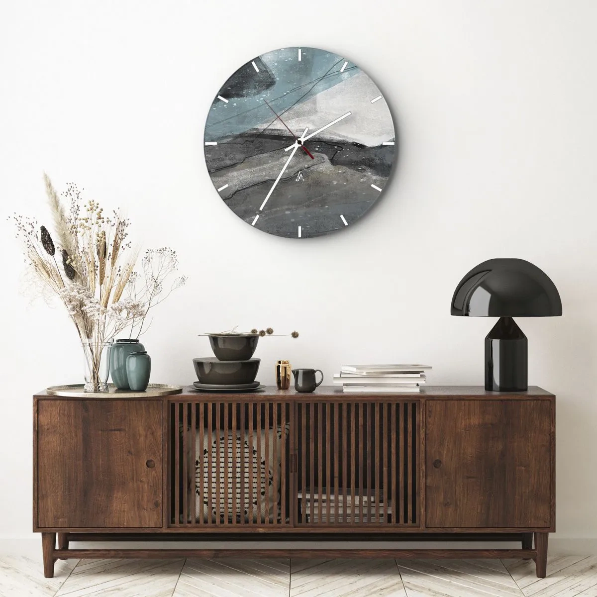 Nástenné hodiny - Abstraktná kompozícia pripomínajúca ľadovec a skaly. - 30x30cm - Abstrakcie: skaly a ľad - Moderná nástenná dekorácia do obývacej izby, kuchyne a spálne ARTTOR