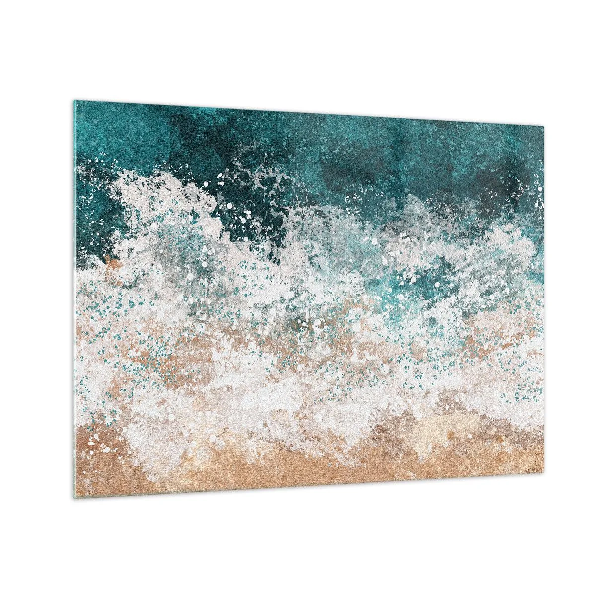 Obraz na skle - Abstraktné morské vlny v odtieňoch tyrkysovej, bielej a pieskovo béžovej - 70x50cm - Morské príbehy - Moderná nástenná dekorácia do obývacej izby a spálne ARTTOR