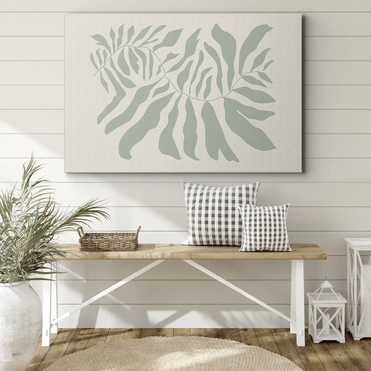 Obraz na plátne - Jemný vzor vetvičiek s listami v odtieni smaragdovo zelenej - 70x50cm - Smaragdová vetva - Moderná nástenná dekorácia do obývacej izby a spálne ARTTOR