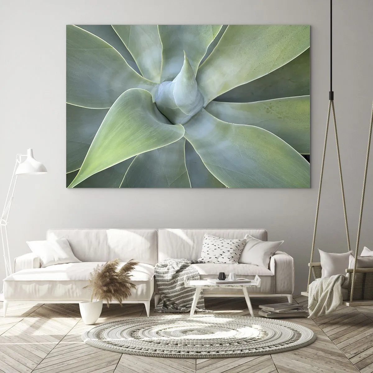 Obraz na skle - Makrofotografia zelenej rastliny so špirálovými listami - 70x50cm - Zrodenie zelene - Moderná nástenná dekorácia do obývacej izby a spálne ARTTOR