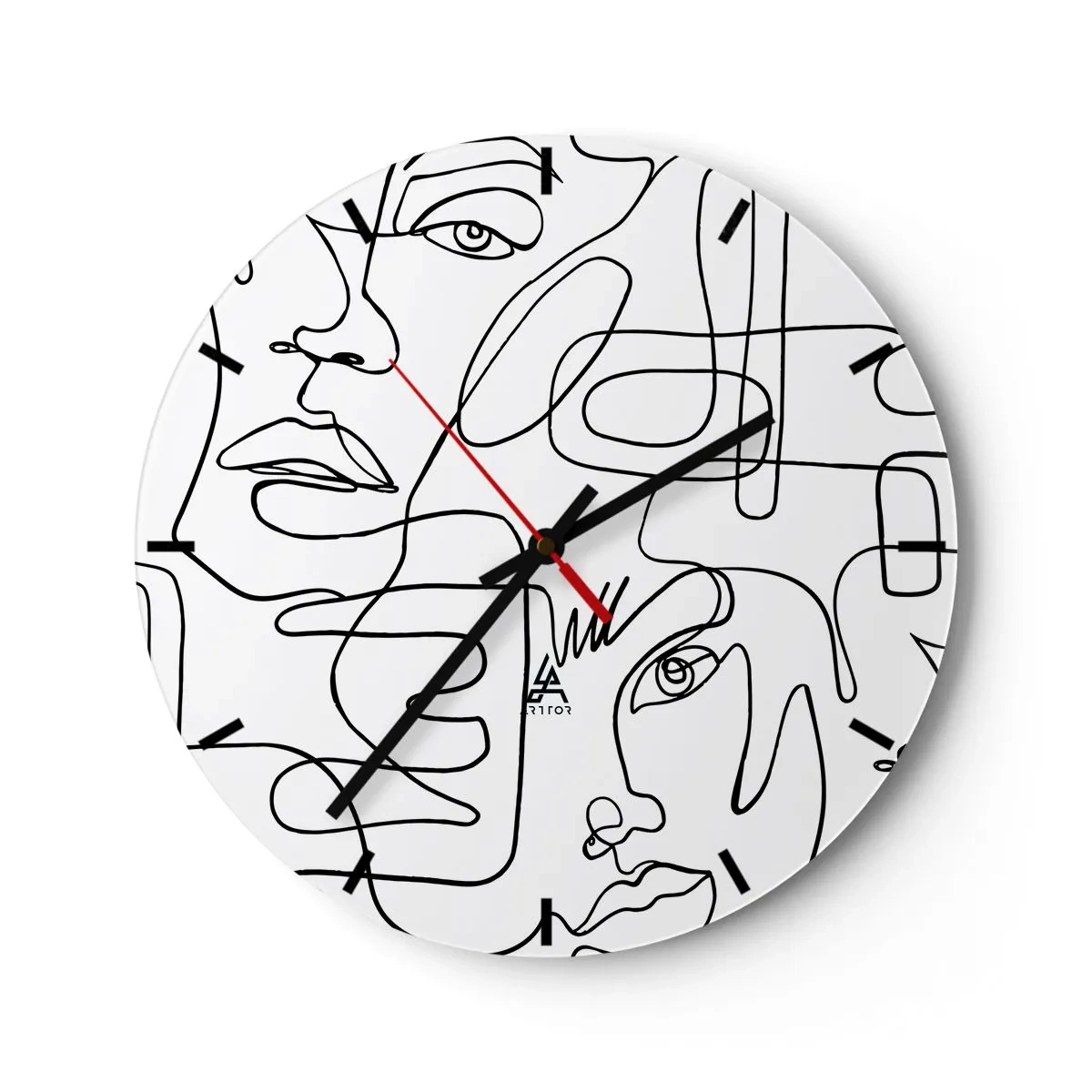 Nástenné hodiny - Minimalistické náčrty tvárí v tvare linky na bielom pozadí - 30x30cm - V spletených emóciách - Moderná nástenná dekorácia do obývacej izby, kuchyne a spálne ARTTOR